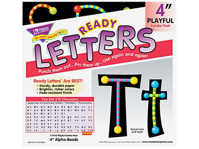 TREND T79755MP Ready Letters Alpha-Beads Letter Combo Pack, Black,Multiple Colors, 4"h, 216/Set