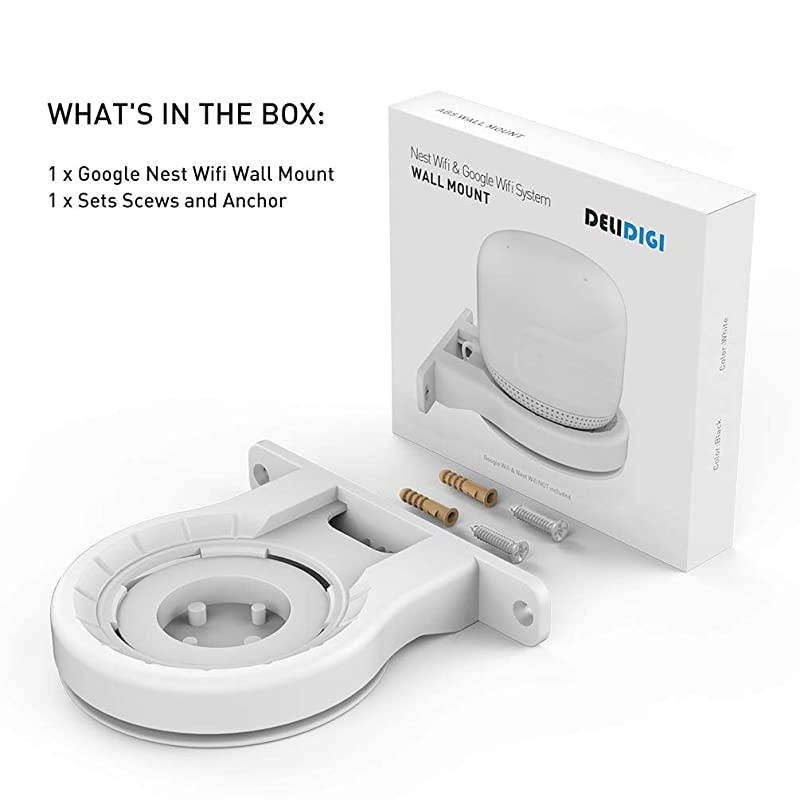 2 Pack Google WiFi Wall Mount ABS Bracket Holder Shelf for Google Nest WiFi Router and SystemBuiltin Cable Management 2 Pack White