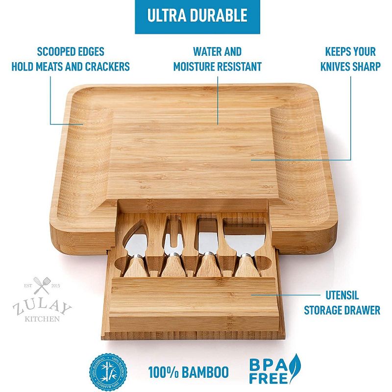 Zulay Kitchen Cheese Board and Knife Set (Bamboo)