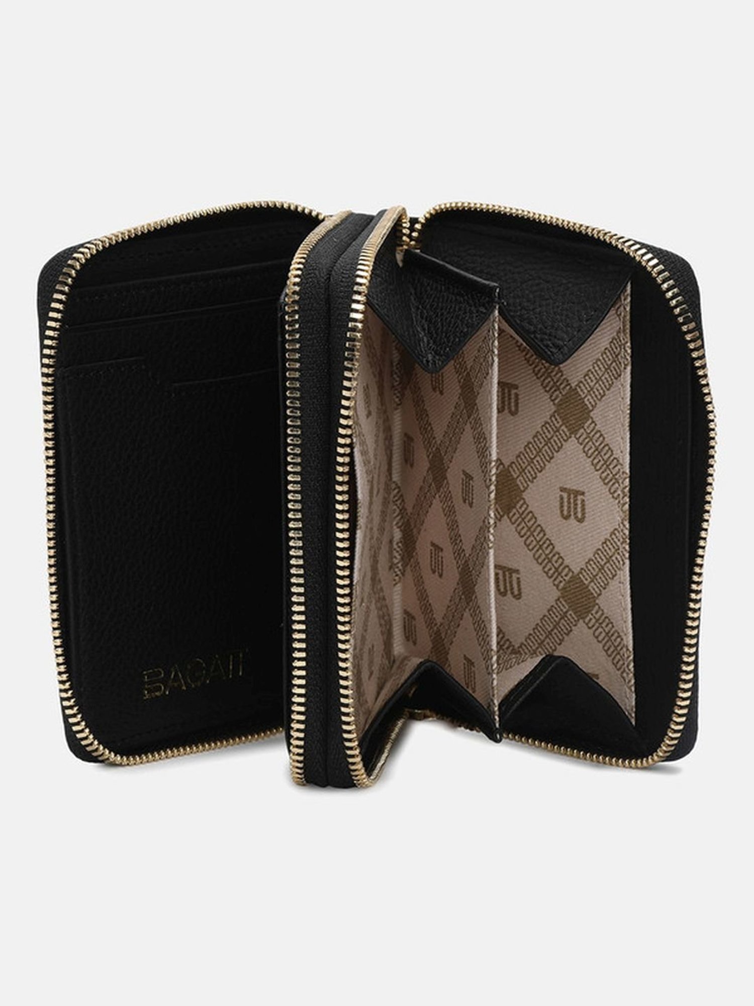 BAGATT Black Leather Solid Zip Around Wallet