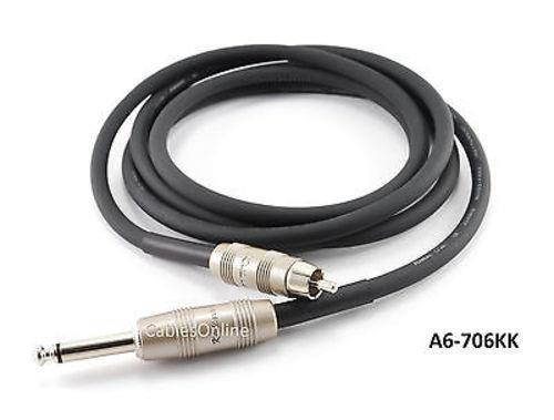 6ft Kirlin 1/4" Mono Plug to Single RCA Plug 20AWG Noise Free Audio Cable