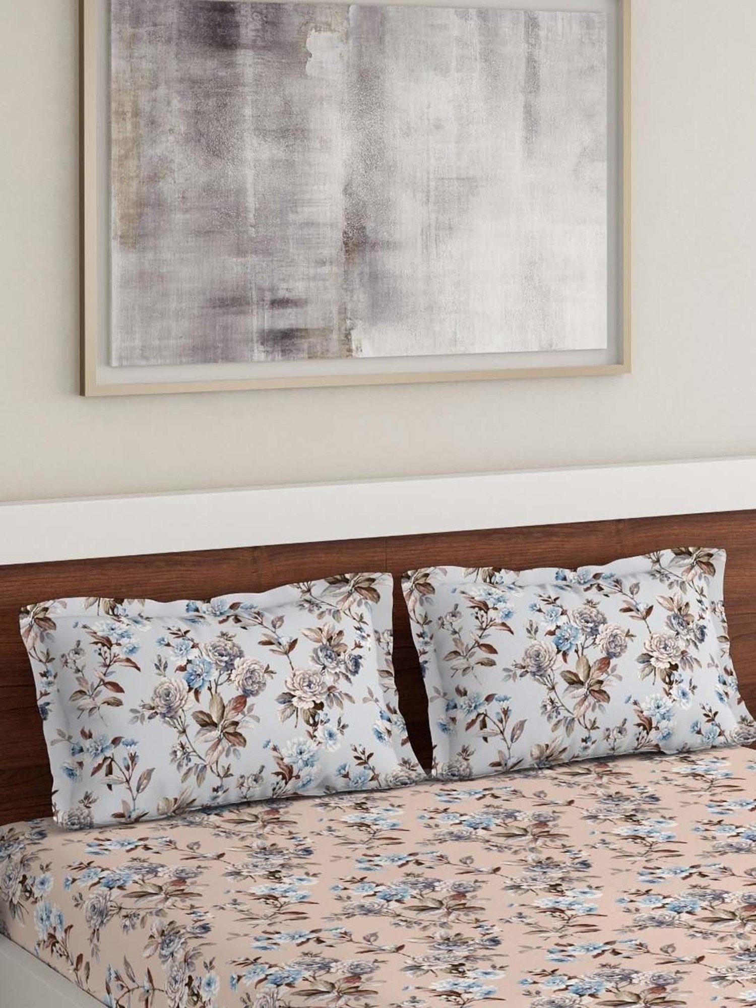 DDecor Sigma Floral Pink 136 TC Cotton Double Bedsheet with 2 Pillow Covers