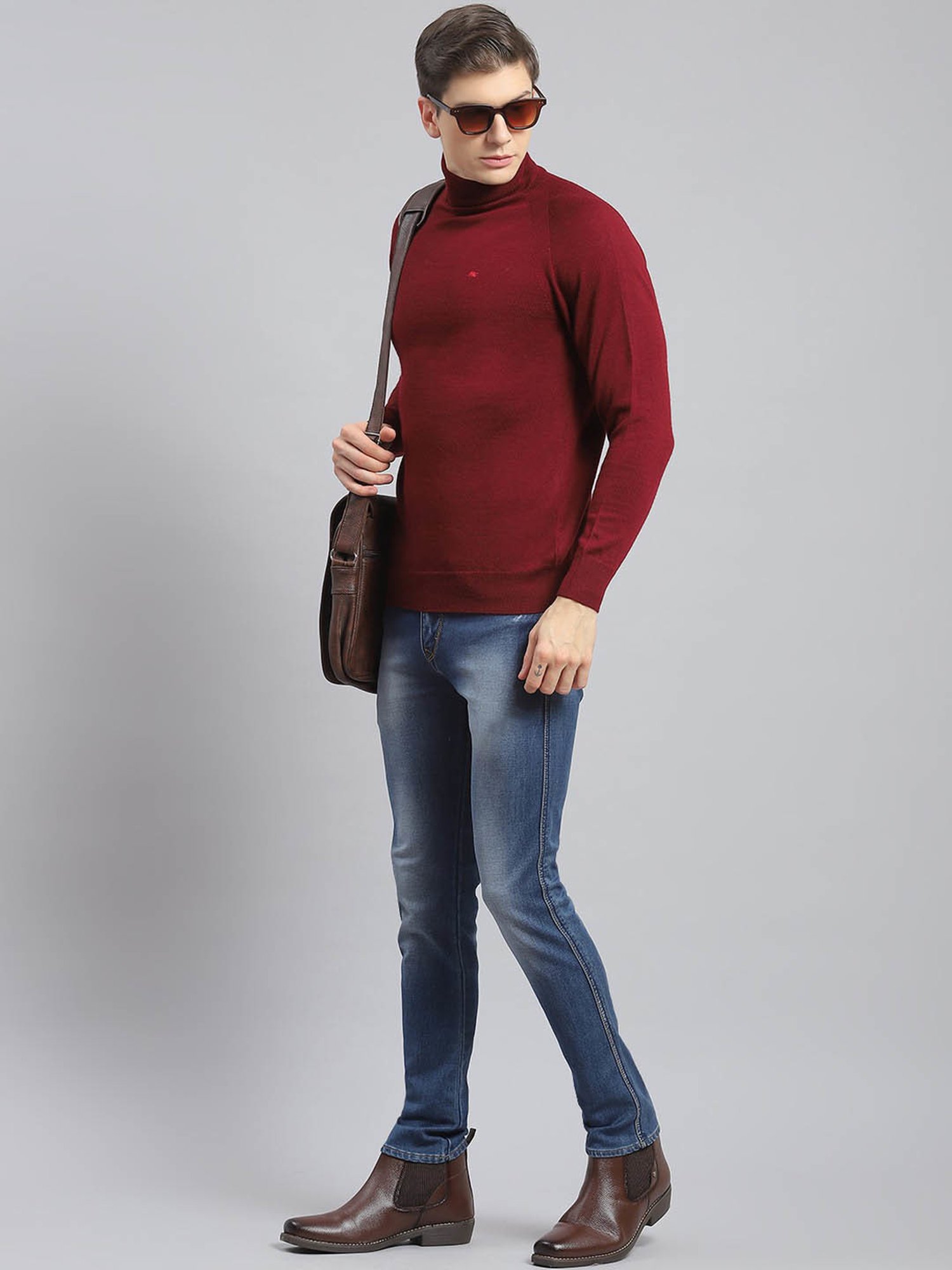 Monte Carlo Dark Maroon Regular Fit Pure Wool Sweater