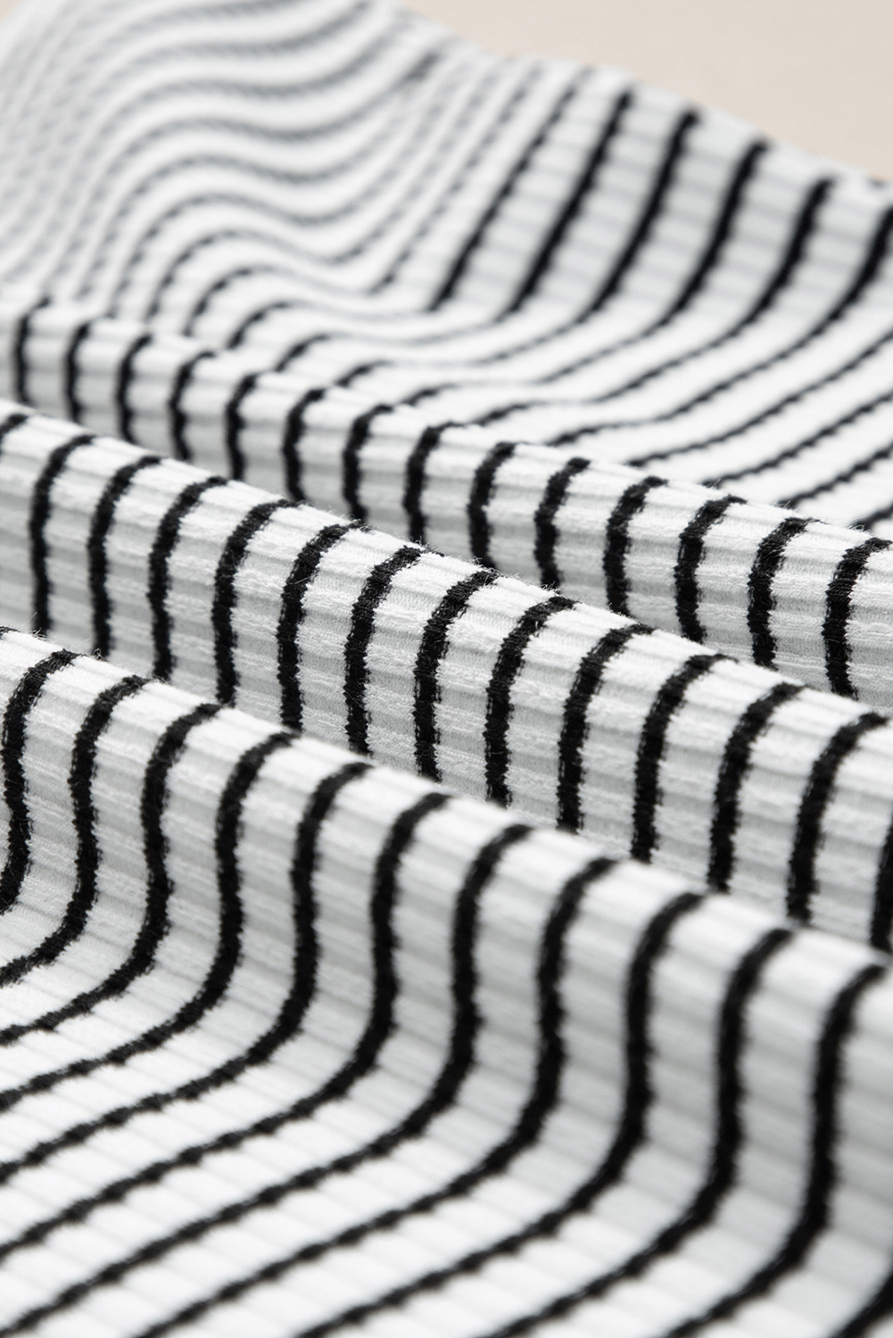 White Striped Print Cutout Ribbed Knit Tank Top