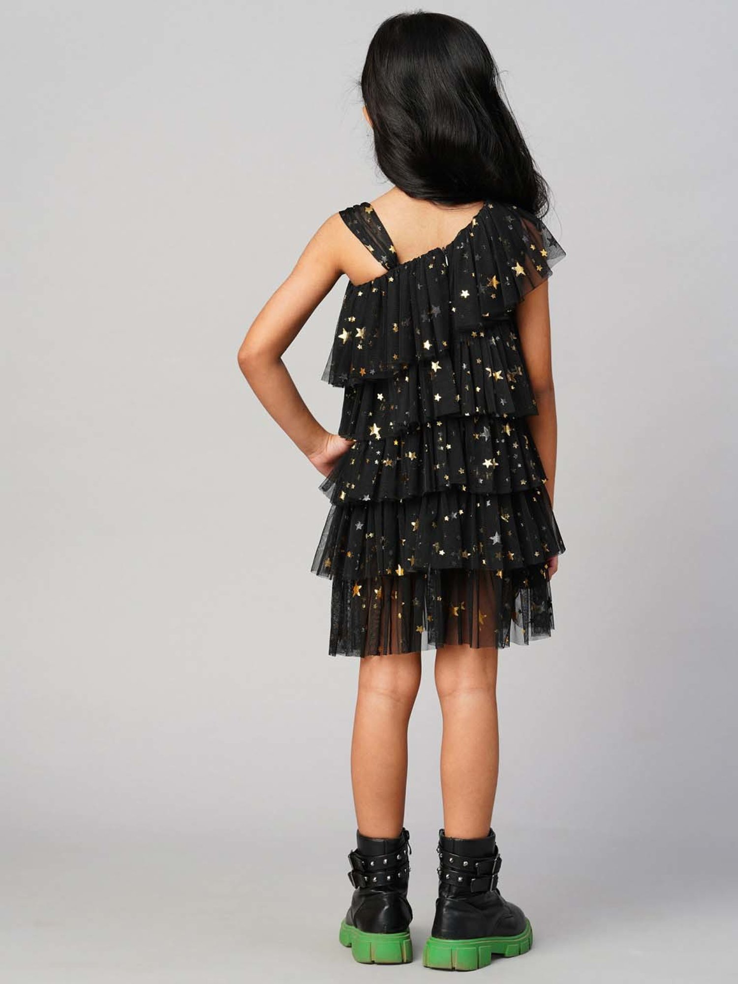 Lil Drama Kids Black Printed Dress