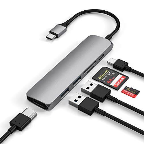 Satechi Slim Aluminum Type-C Multi-Port Adapter V2 with USB-C PD, 4K HDMI (30Hz), Micro/SD Card Readers, USB 3.0 - Compatible with 2020/2018 MacBook Pro, 2020/2019/2018 MacBook Air, 2020/2018 iPad Pro