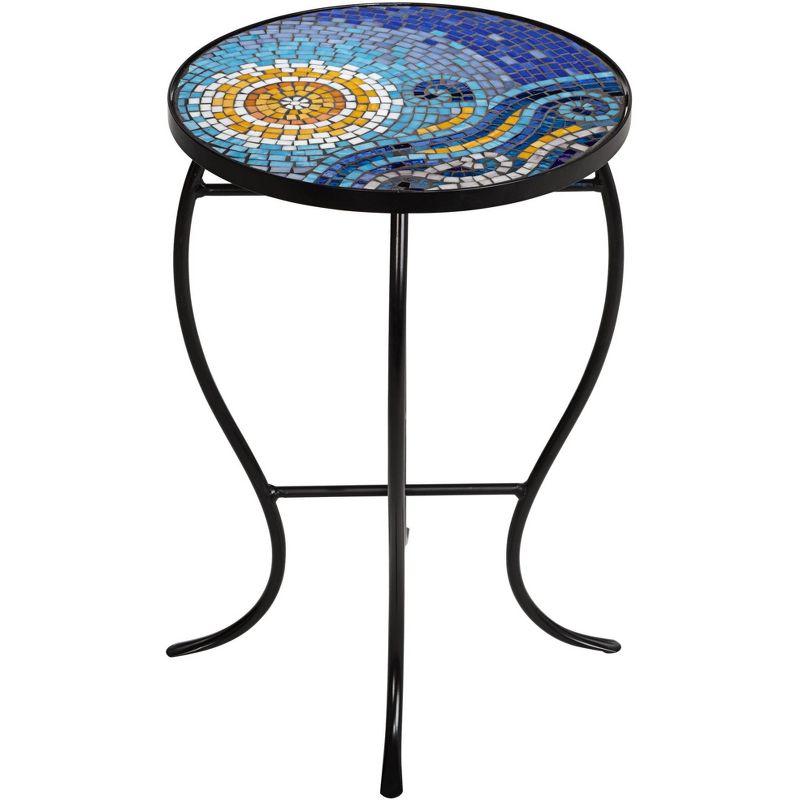 Teal Island Designs Ocean Mosaic Black Iron Outdoor Accent Table