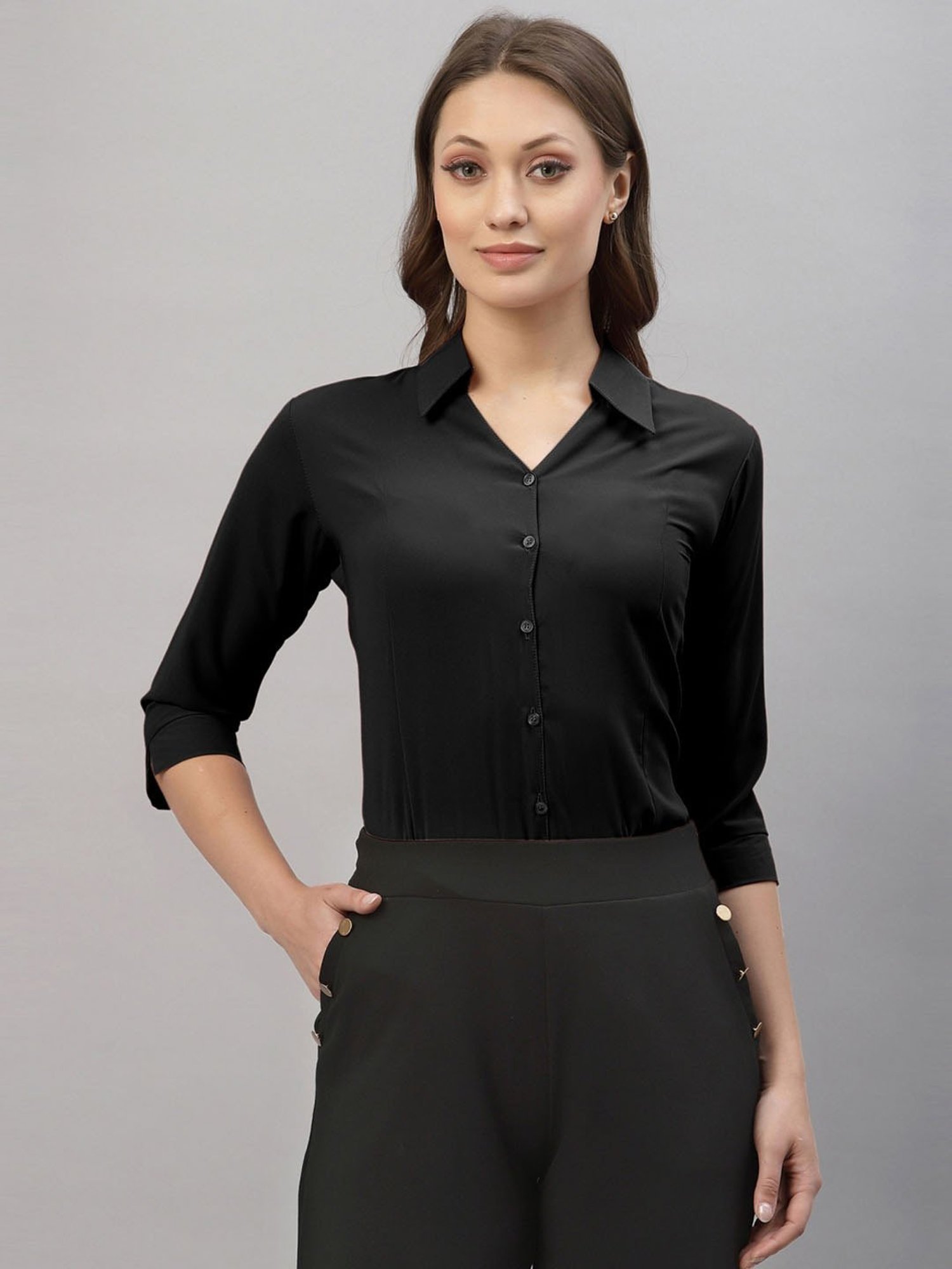 SELVIA Black Regular Fit Formal Shirt