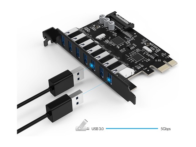 ORICO SuperSpeed 7 Ports USB3.0 PCI-E Expansion Card Adapter PCI-E USB 3.0 HUB Controller Adapter Add on Card for Windows Vista PC Laptop (No Additional Power Connection Needed)