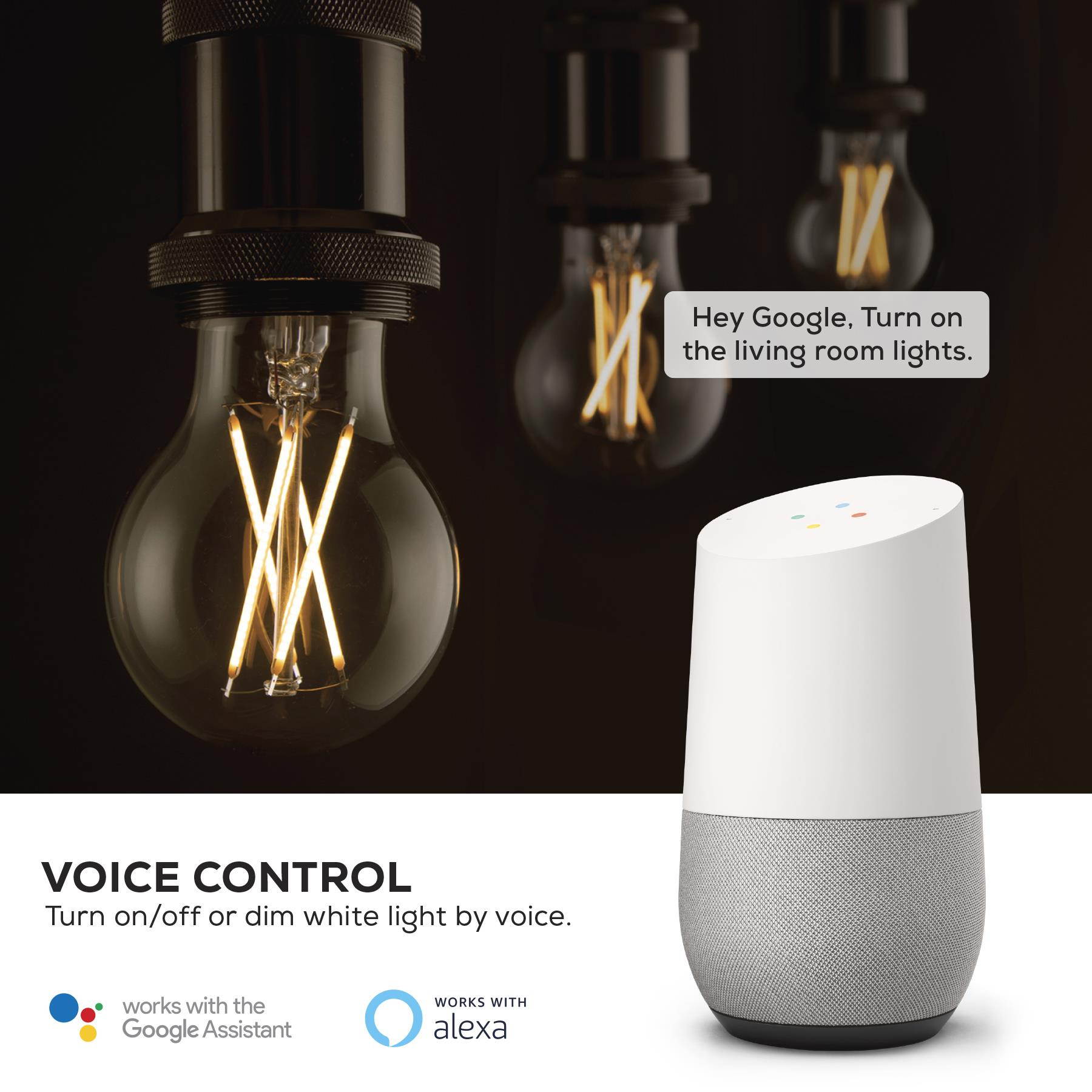 Geeni LUX Edison Wi-Fi LED Edison Smart Light Bulb, Soft White (2700K), Dimmable LED Bulbs, A19, 60-Watt Equivalent, No Hub Required, Compatible with Amazon Alexa, Google Assistant, Microsoft Cortana