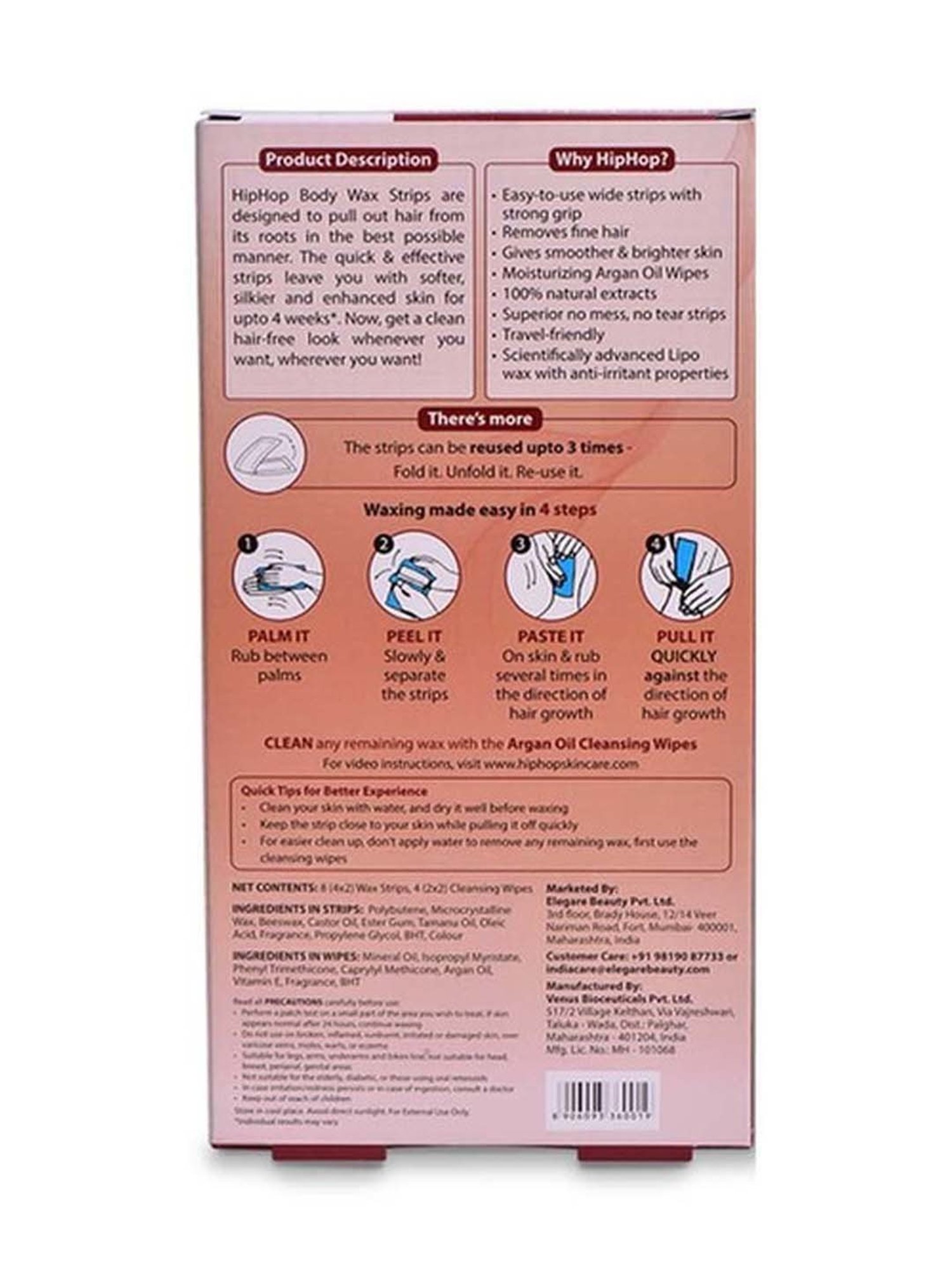 HipHop Skincare Body Wax Strips with Argan Oil & Chocolate - 8 Strips