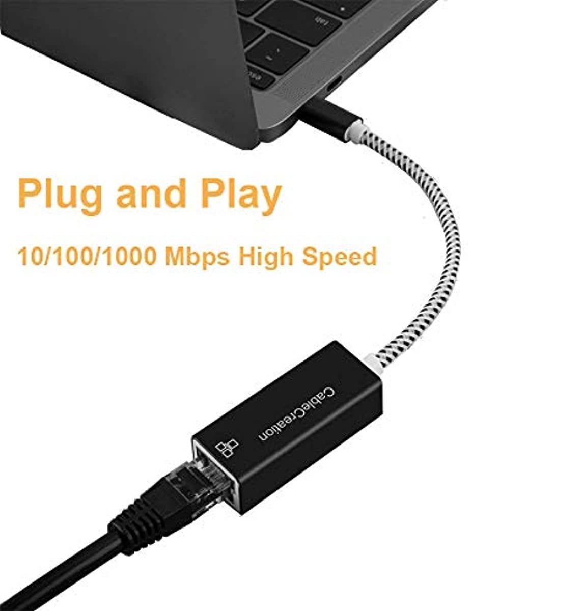 USB C Ethernet Adapter, CableCreation USB Type C to RJ45 Network LAN Adapter Up to 10/100/1000 Mbps, Ethernet for Windows, Mac, macOS X, Compatible with Galaxy S10, iPad Pro 2020, Aluminum