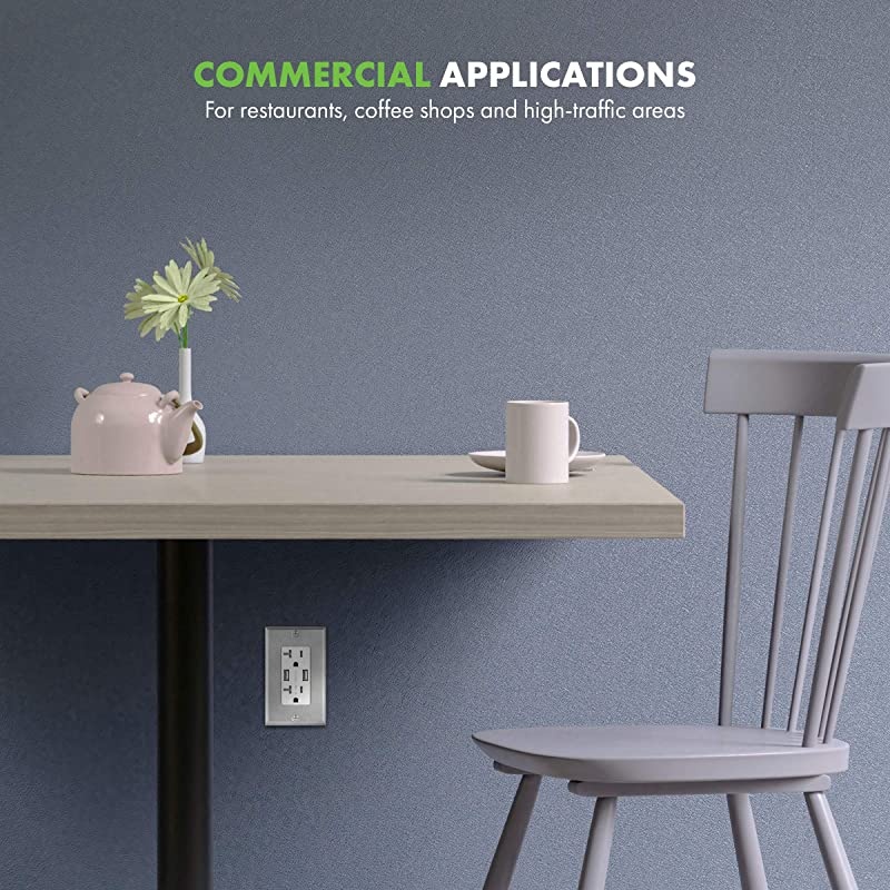 48A High Speed USB Outlet Charger with Stainless Steel Decorator Wall Plate 24W 20A TamperResistant Receptacle UL Listed TU22048AWWP7731 White