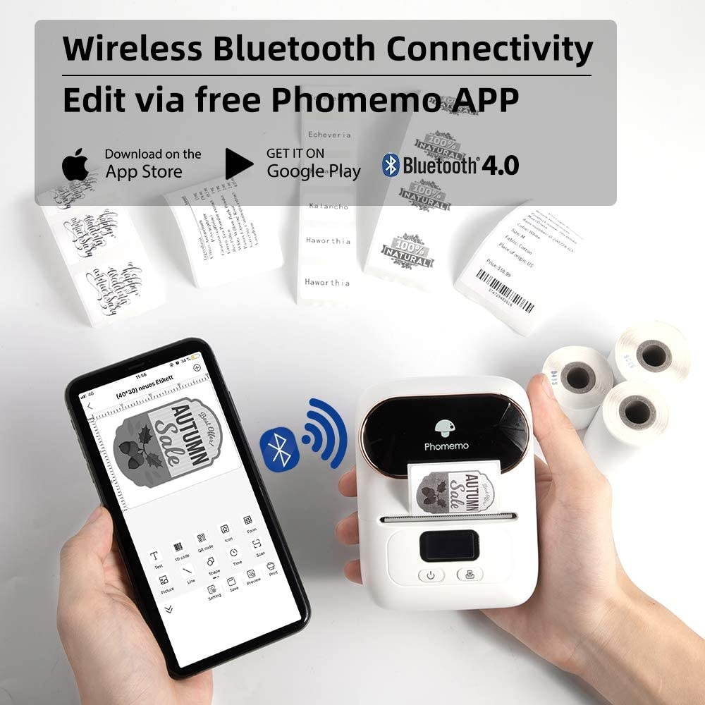 Portable Thermal Sticker Printer for Android for iPhone Wireless Bluetooth Label Maker Machine Barcode Printing