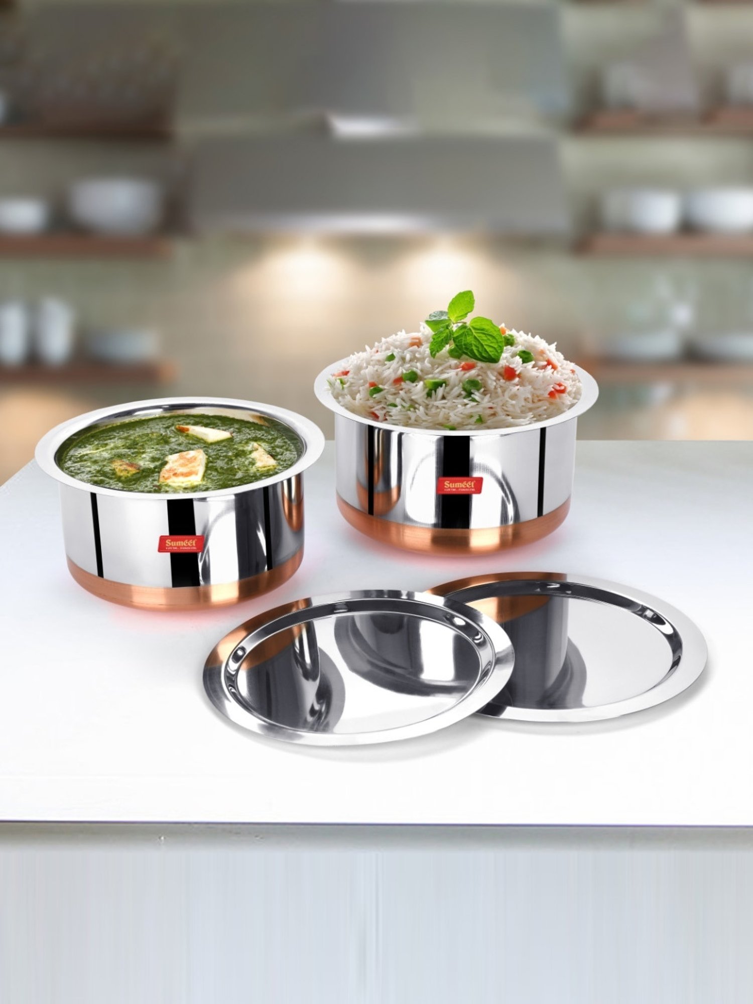 Sumeet Stainless Steel Copper Bottom 2Pc Big Size Tope Set With Lid  (5.7Ltr, 6.7Ltr)