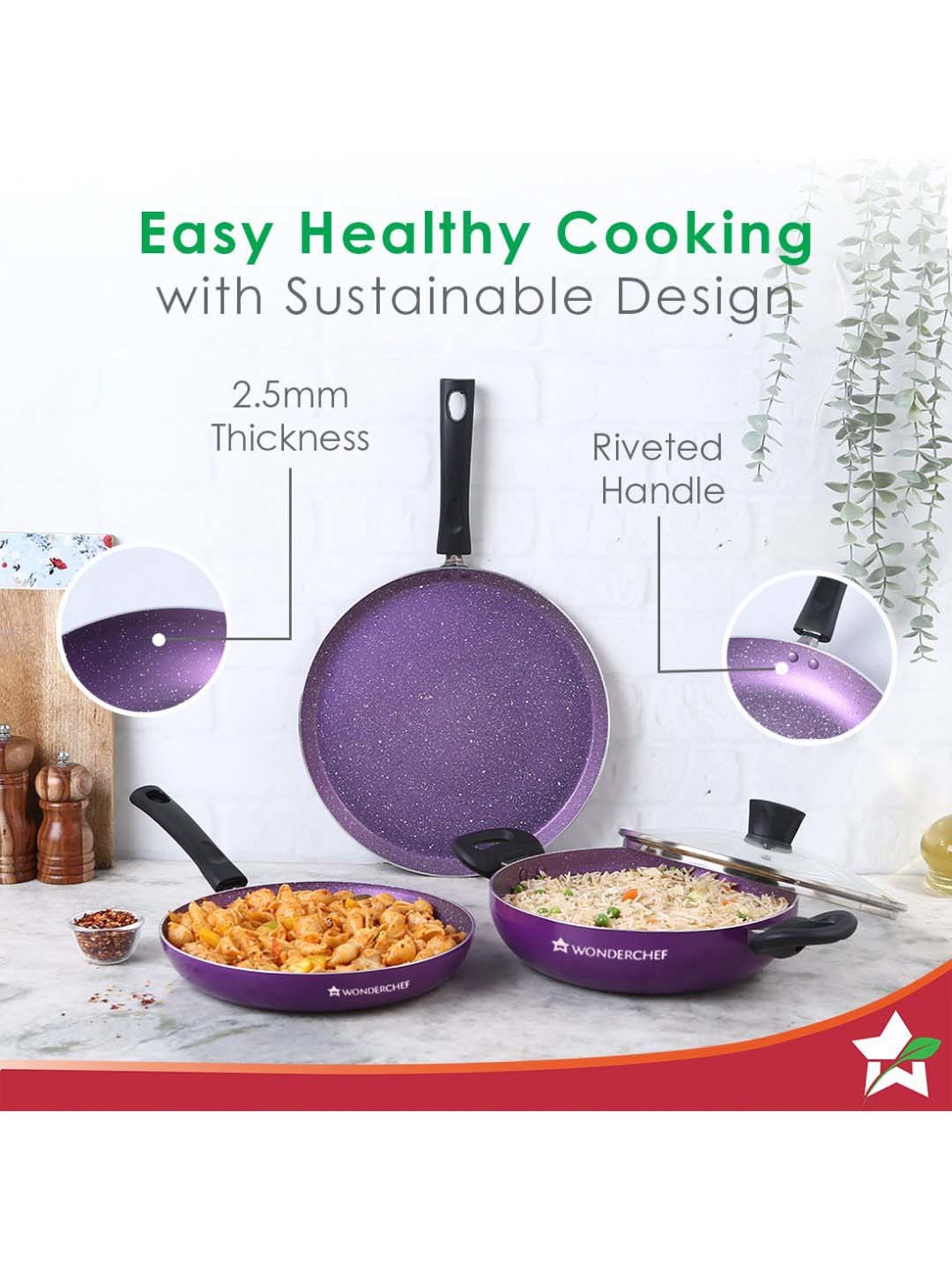 Wonderchef Tivoli Induction Bottom Purple Non-Stick 4-Piece Cookware Set