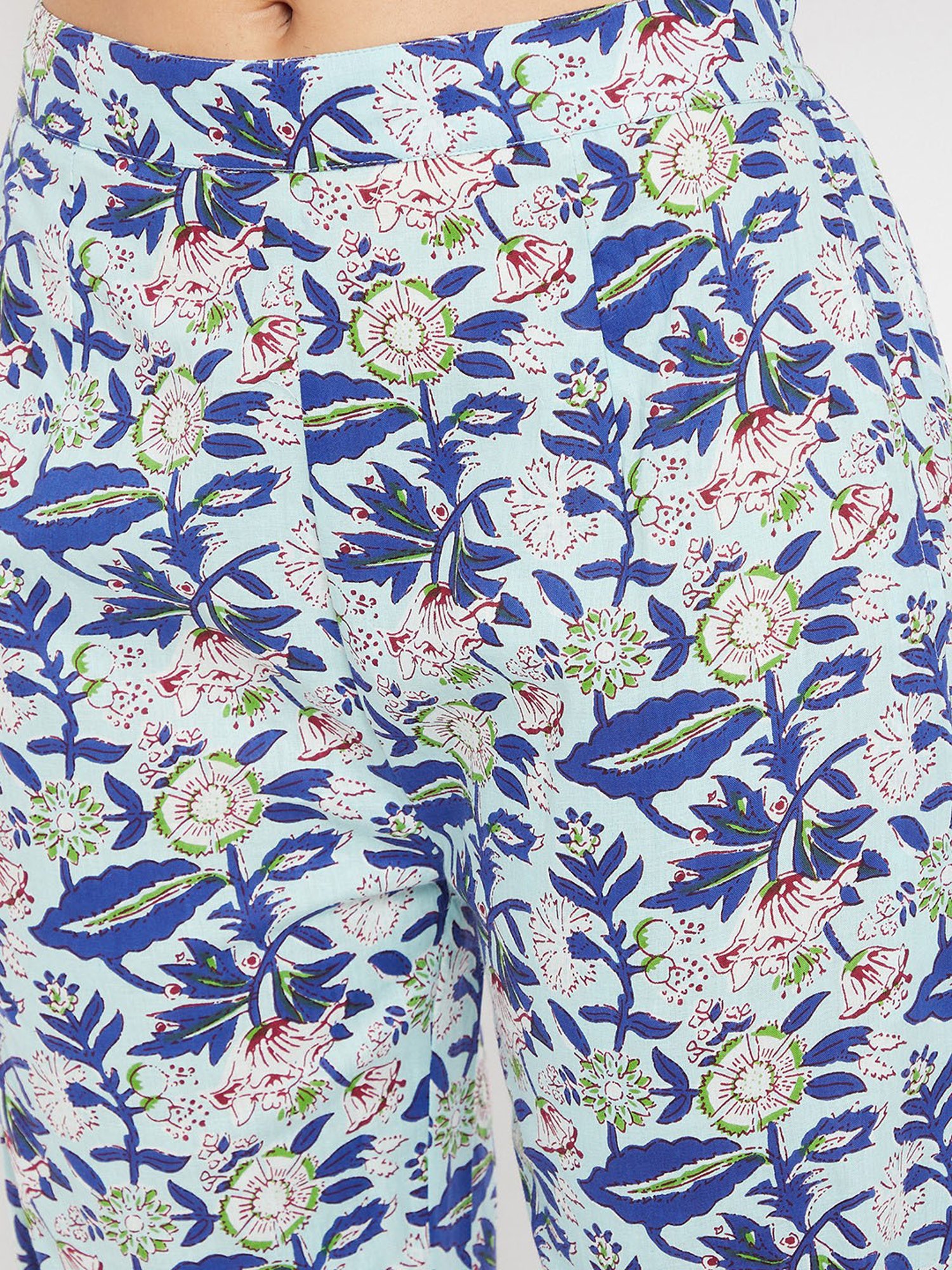 PANIT Blue Printed Cotton Kaftan Kurta Pant Set