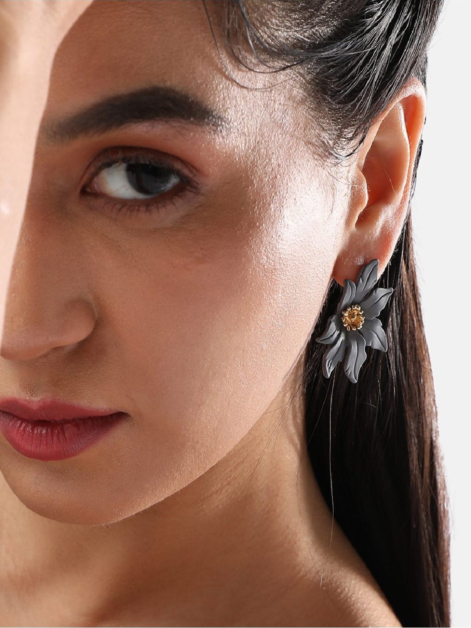 Sohi Women's Flower Odessey Stud Earrings  Moon Grey