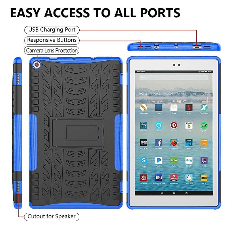 Fire 10 Tablet Case 20192017 Released 9th7th Generation Kickstand Feature Dual Layer Heavy Duty Shockproof Impact Resistance Protective Case for AllNew Kindle Fire HD 10Blue