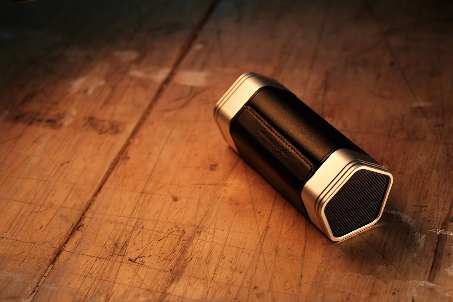 Leatherweight Portable Bluetooth Speaker, Genuine Leather and Metal Retro Wireless Speaker with All-Round Sound, Enhanced Bass and Long Lasting Battery Life (Black & Silver)