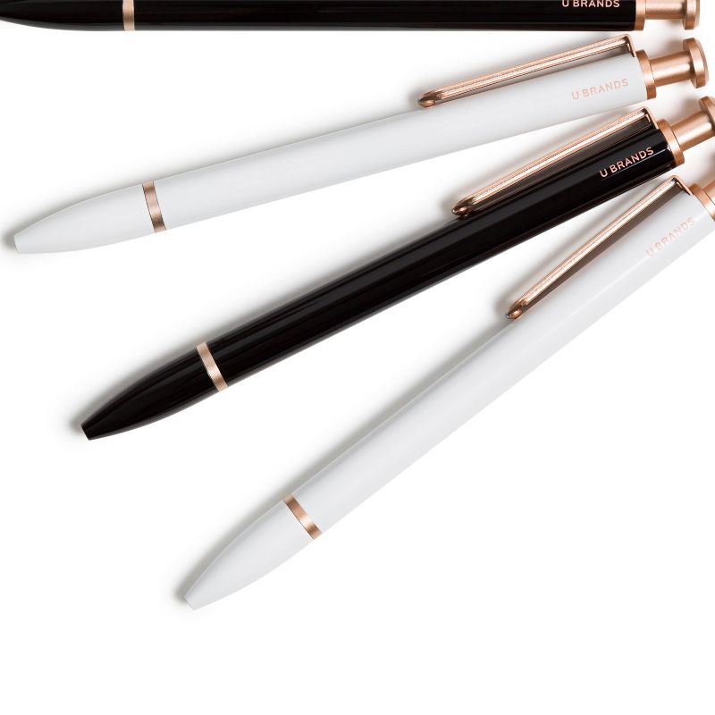 4pk Ballpoint Pens Monterey White-Black with Rose Gold Accents Black Ink - U Brands