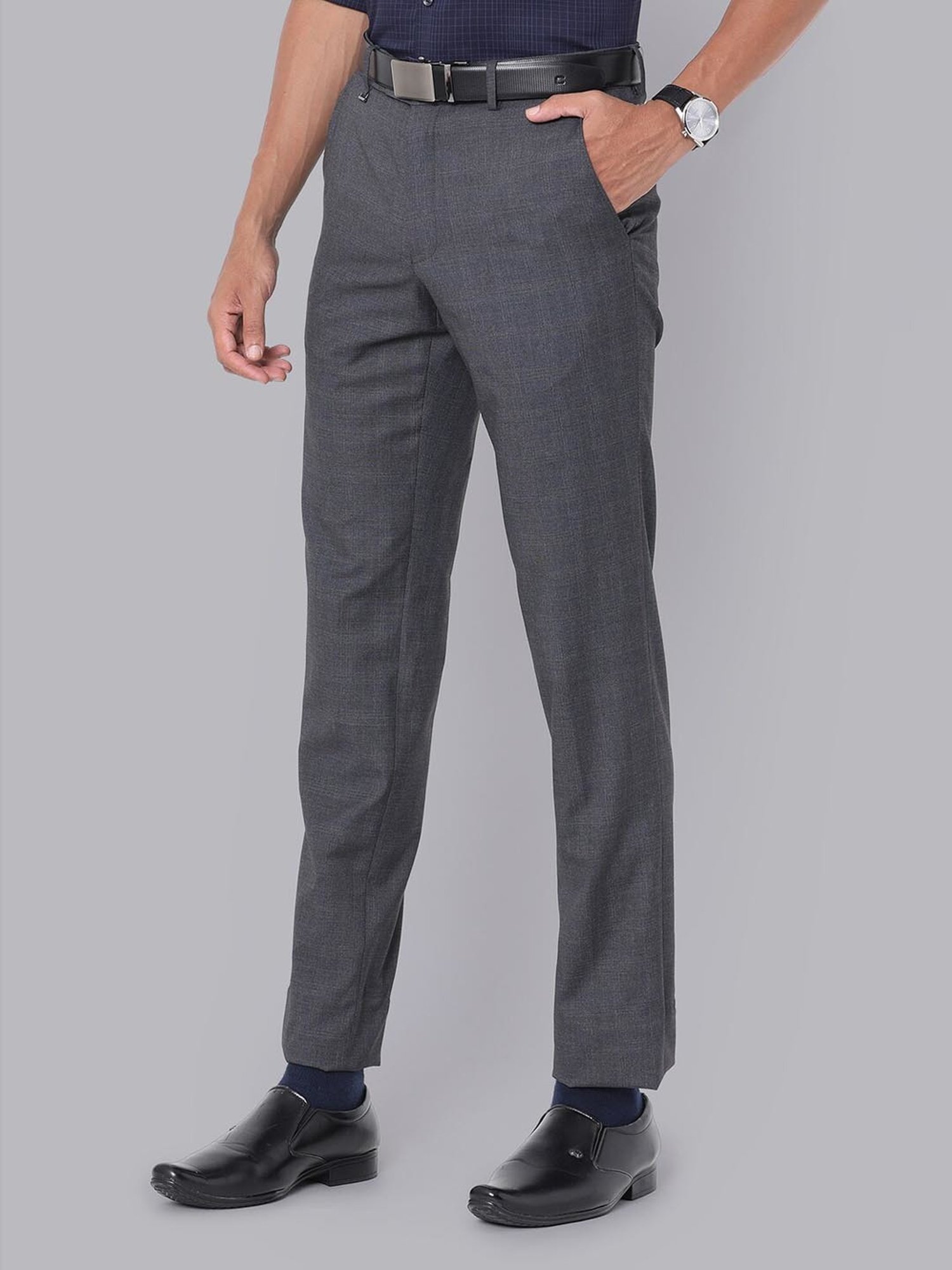 Van Heusen Grey Slim Fit Checks Trousers