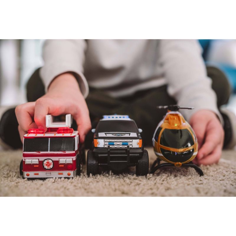Maxx Action Mini Rescue Lights & Sounds Vehicles – Firetruck, Police Car and Helicopter - 3 pk