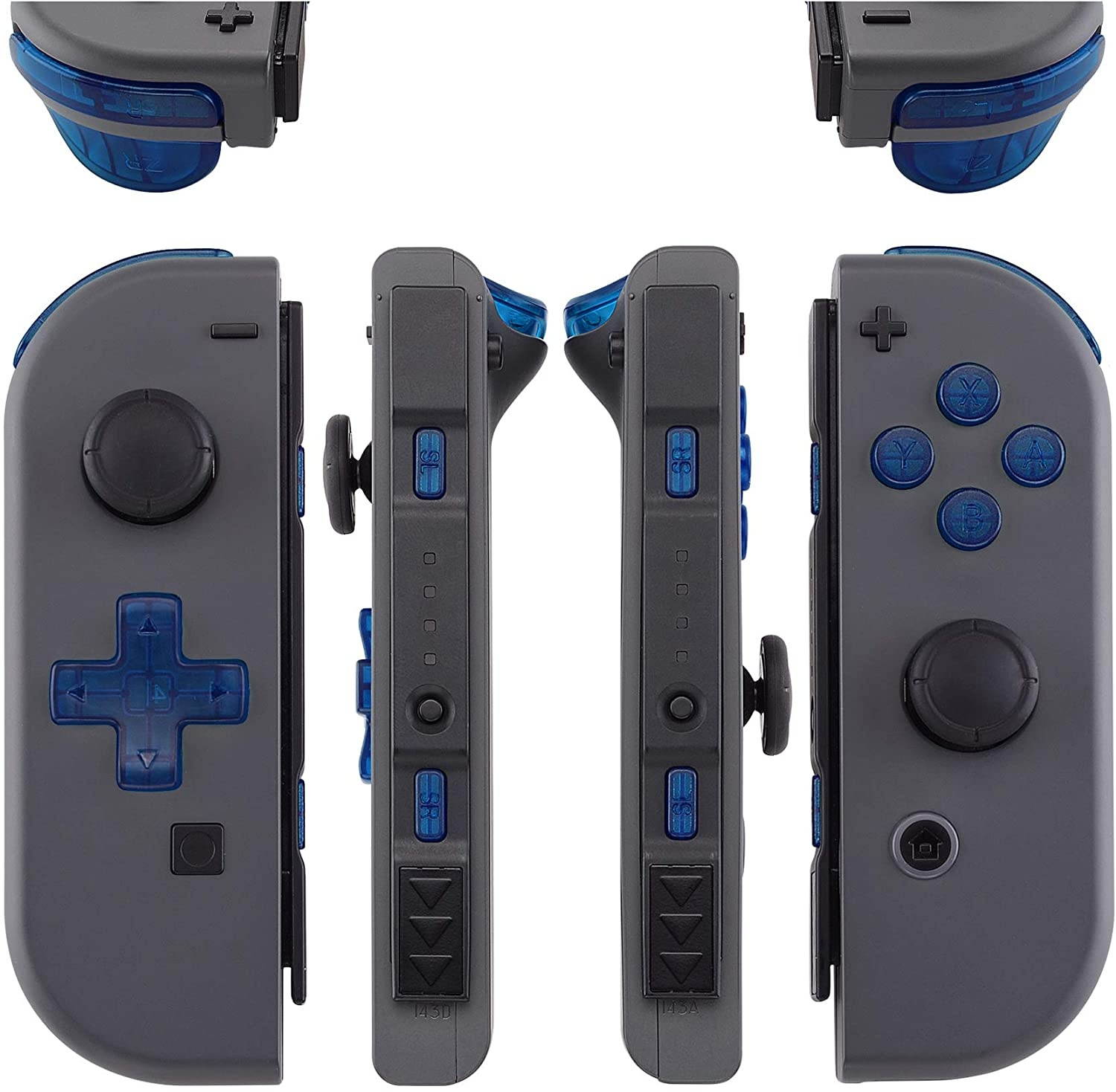 Transparent Clear Blue D-pad ABXY Keys SR SL L R ZR ZL Trigger Buttons Springs, Replacement Full Set Buttons Fix Kits for Nintendo Switch Joycon (D-pad ONLY Fits for eXtremeRate Joycon D-pad Shell)