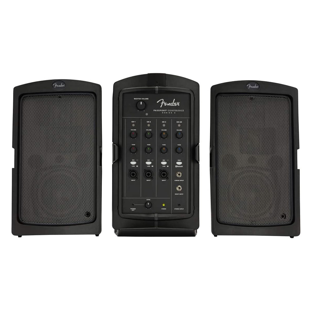 Fender Passport Conference Series 2 Portable Powered PA System with Vocal Microphone, 2x Speaker Stand & 2x XLR Cable Bundle