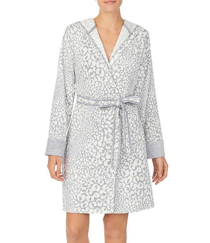iRelax Brushed French Terry Animal Print Short Wrap Hoodie Robe