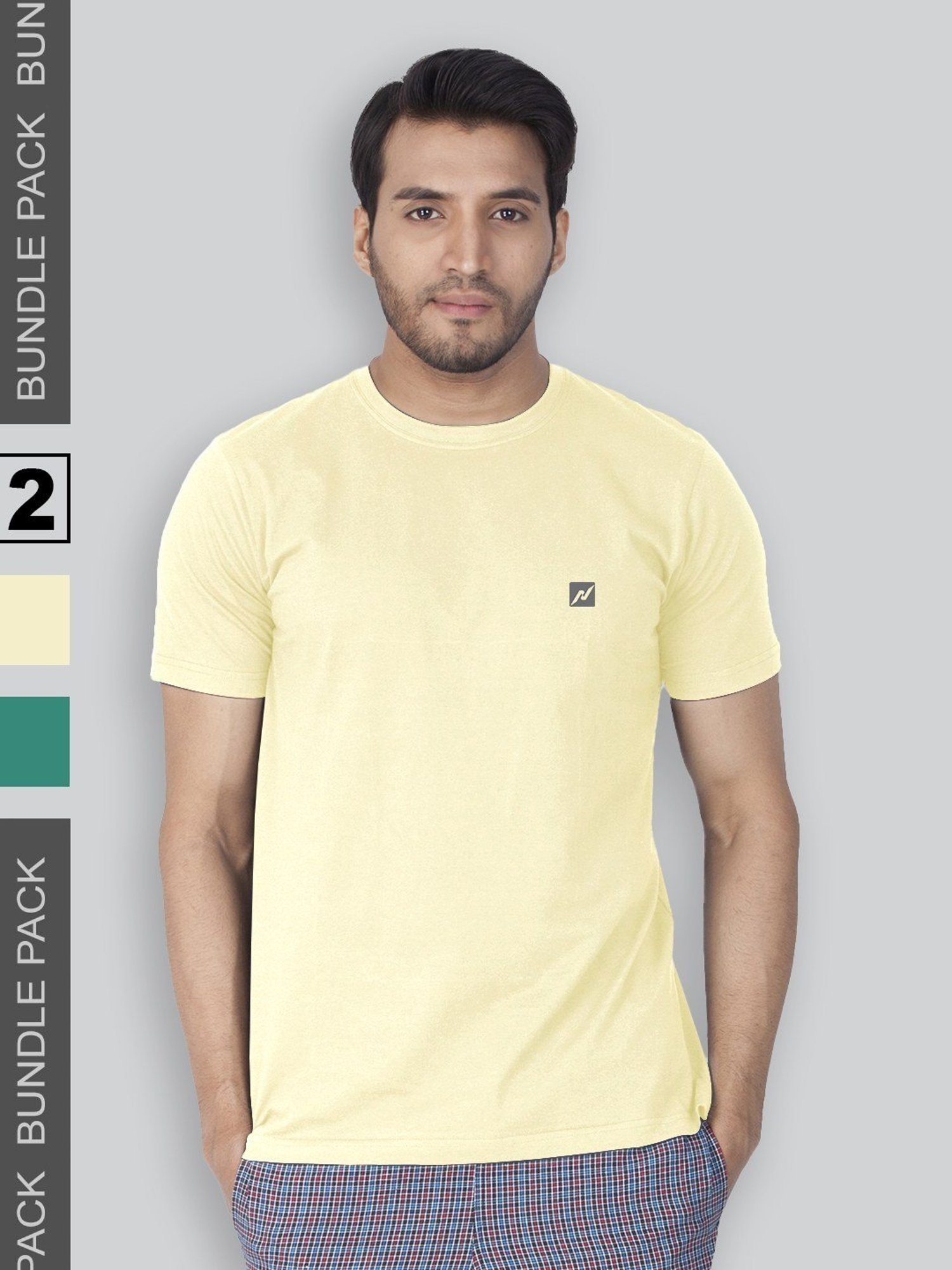 Lux Nitro Yellow & Sea Green Regular Fit T-Shirt Pack of - 2