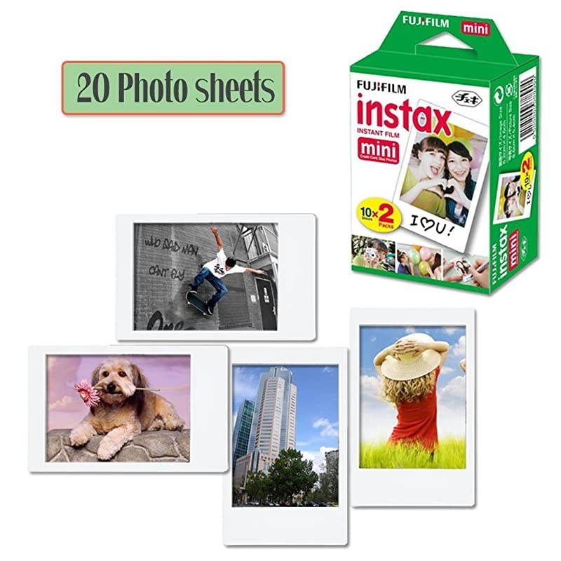 Instax Mini Instant Film 1 Pack - 20 Sheets + 60 Assorted Colorful Mini Photo Stickers for Instax Mini 9 / Mini 8 Cameras