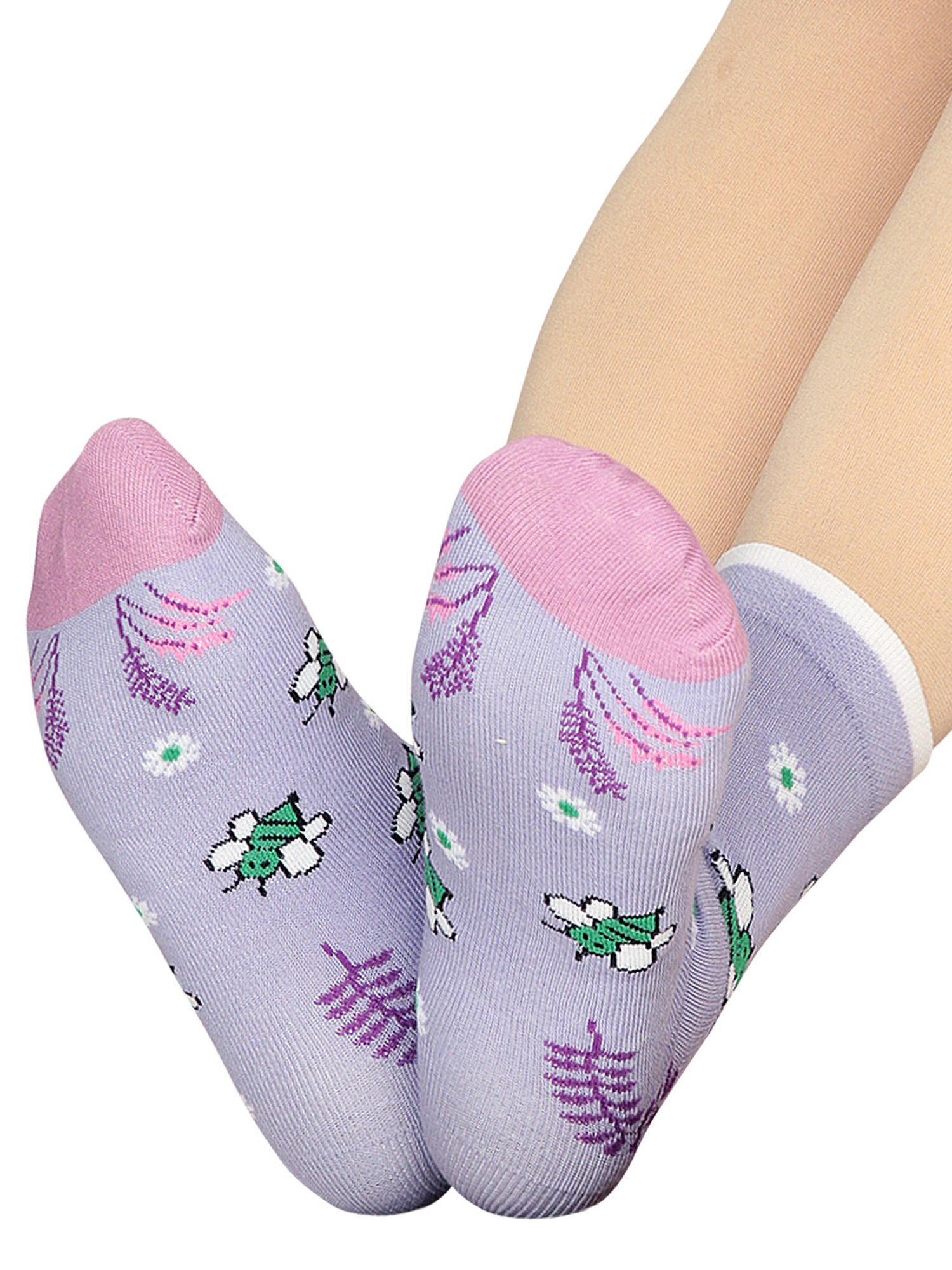Bodycare Lavender & Green Printed Socks (Pack Of 2)