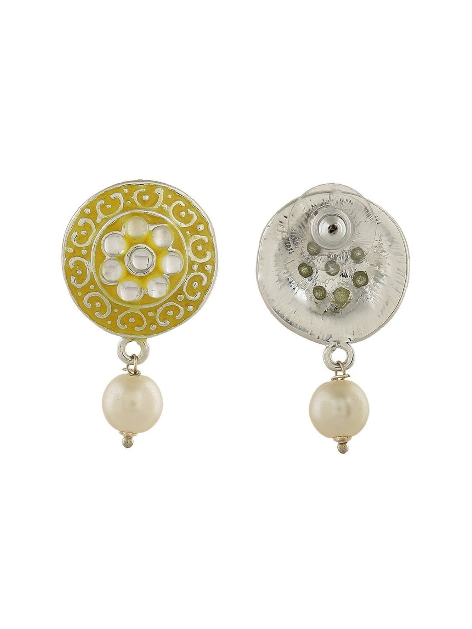 Estele Rhodium-Plated Fascinating Meenakari Kundan Drop Earrings