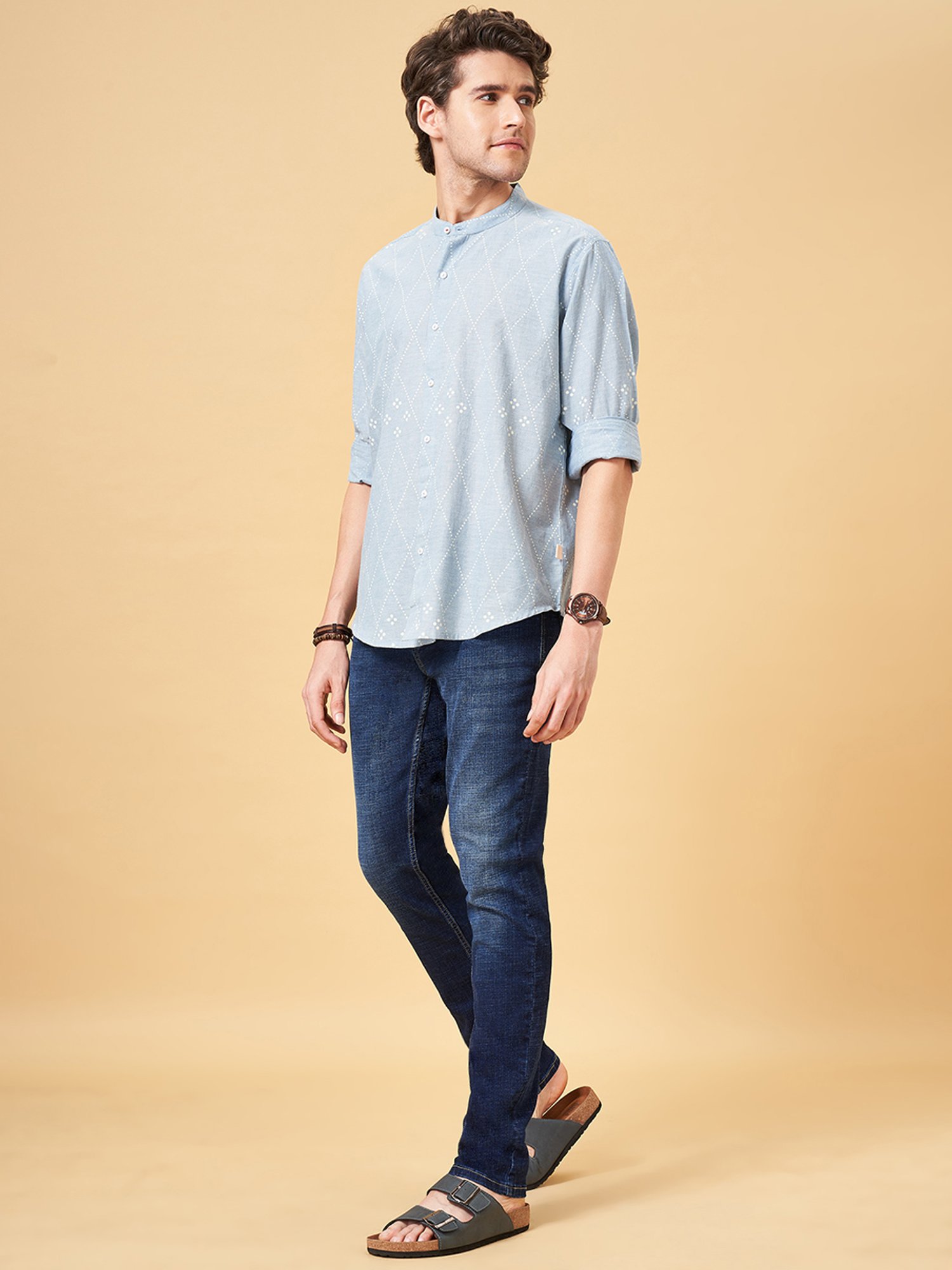 Indus Route by Pantaloons Blue Regular Fit Printed Shirt