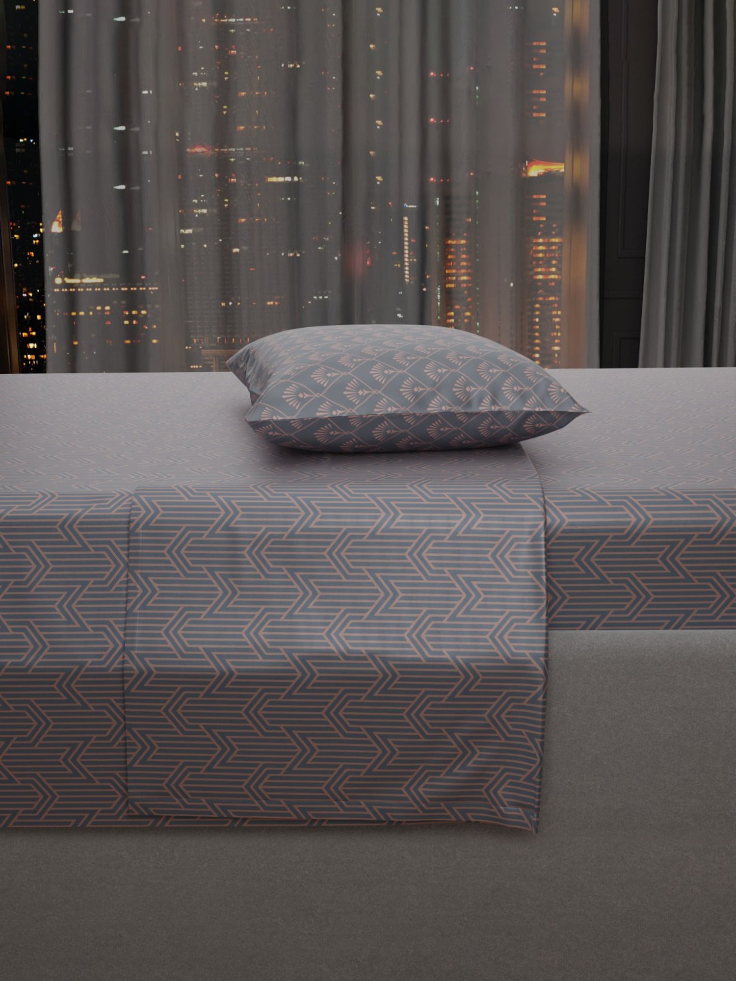 Stoa Paris Elegance Grey Polyester 300 TC Sateen Single Size Bed Sheet With 1 Pillow Cover