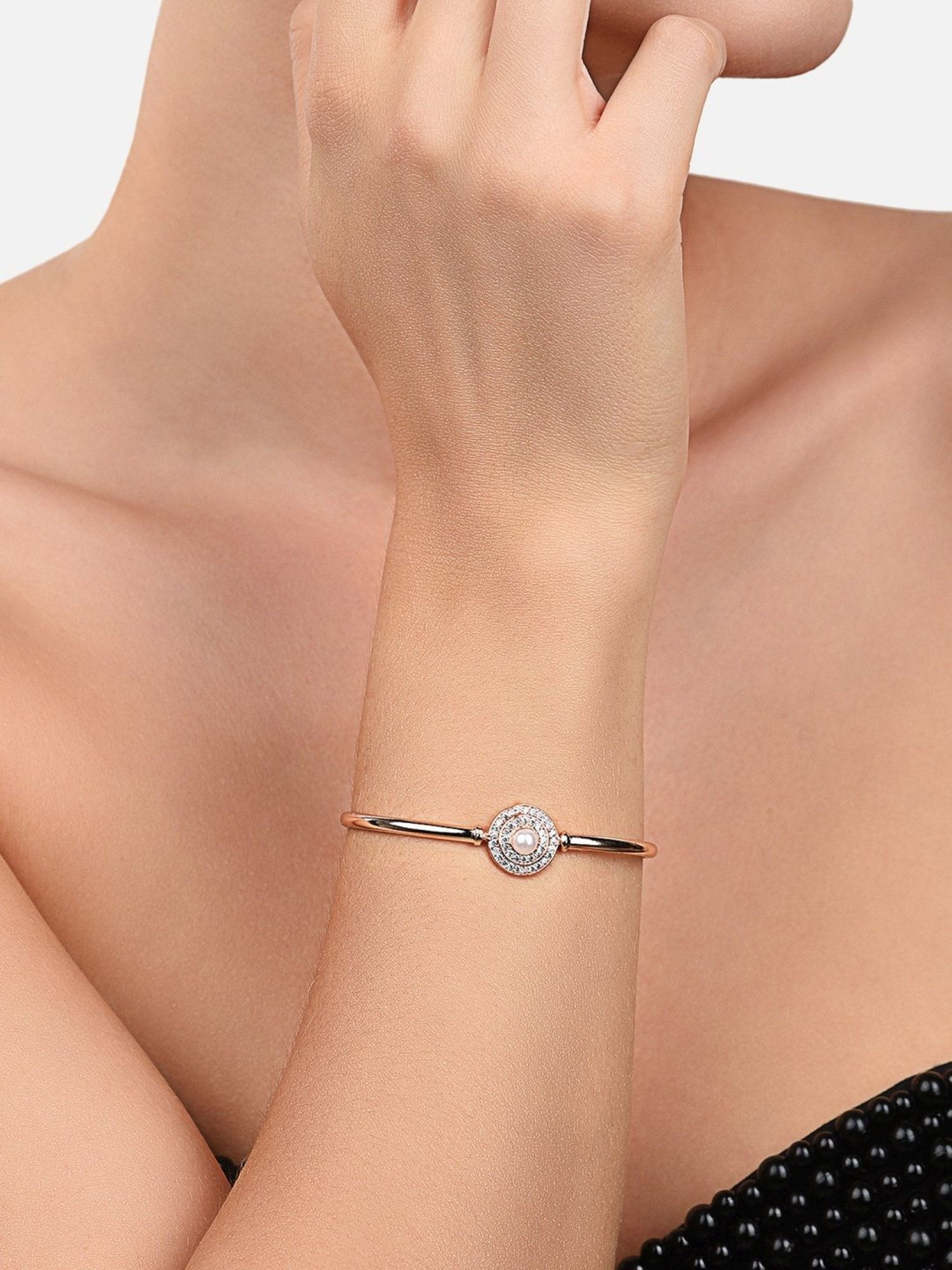 Zaveri Pearls Splendid Rose Gold Tone Cubic Zirconia & Pearl Kada-ZPFK9478