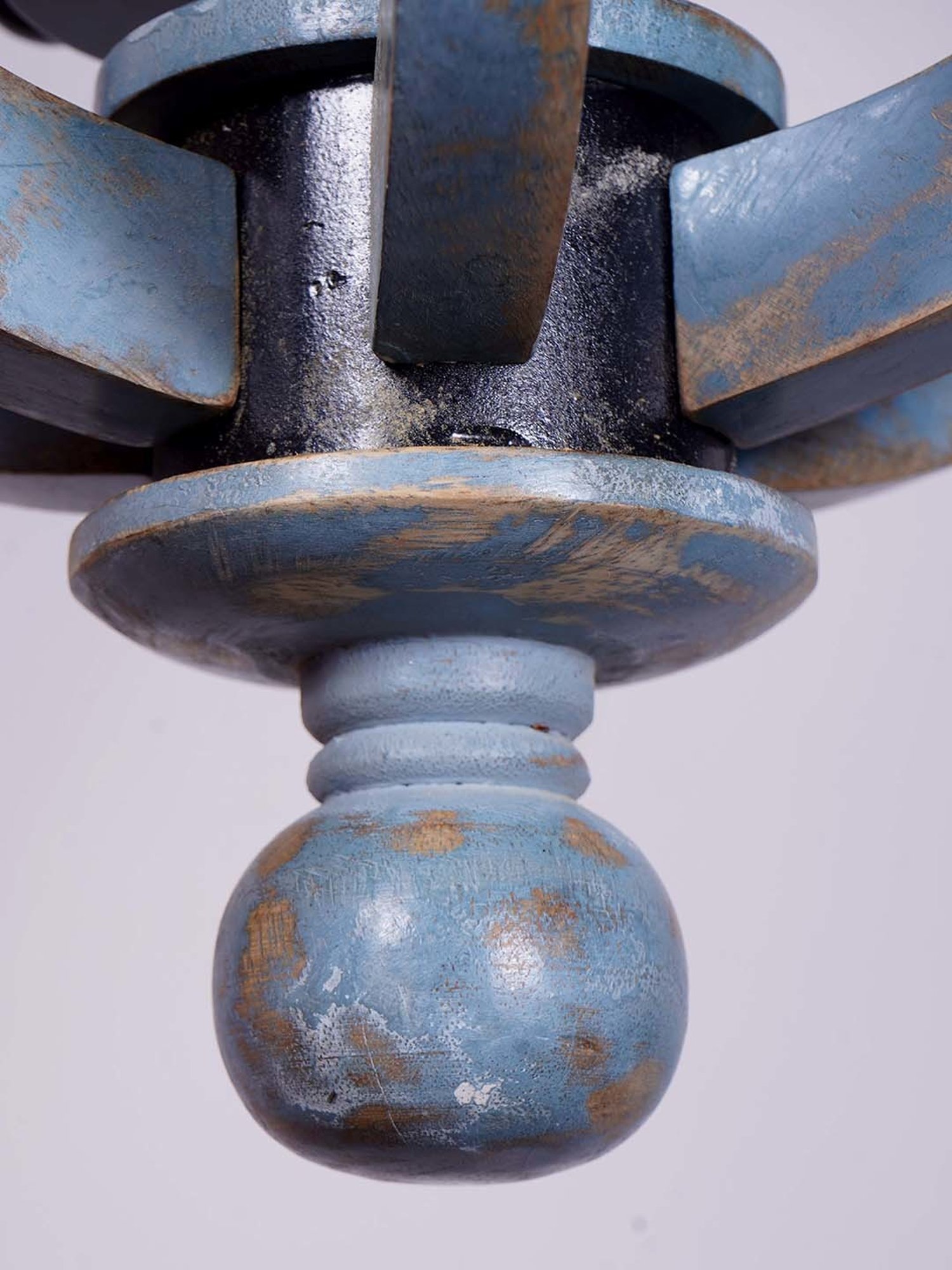 FOS LIGHTING Distressed Grey & Transparent Wood 6-In-1 Farmhouse Lantern Pendant Chandelier