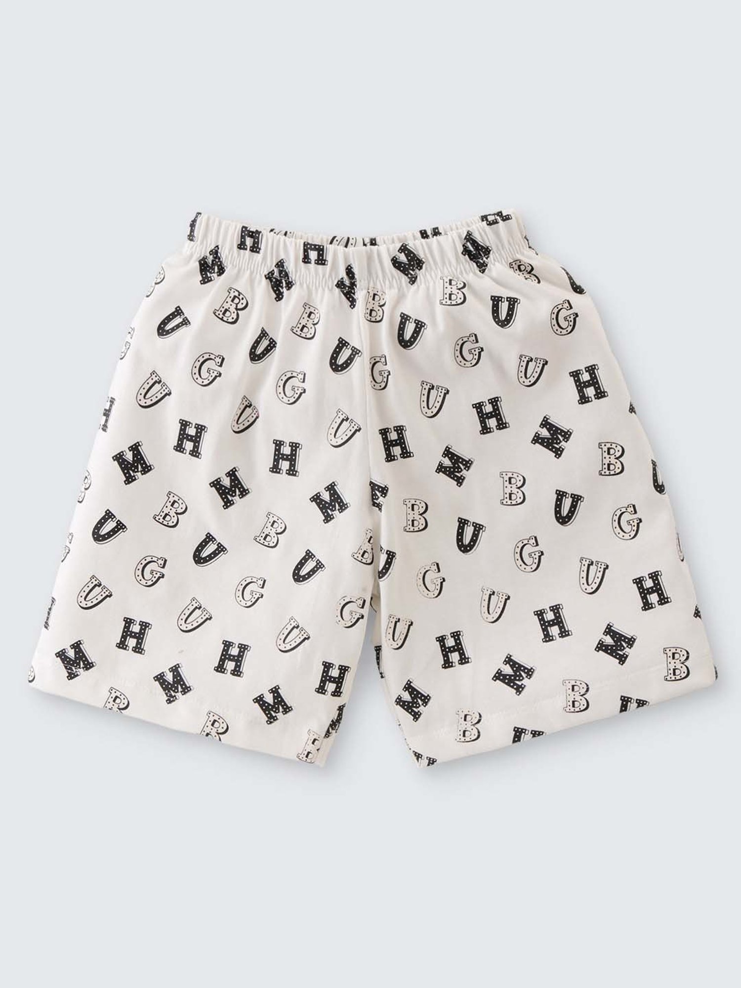 Nite Flite Boys White & Black Cotton Printed Top Set