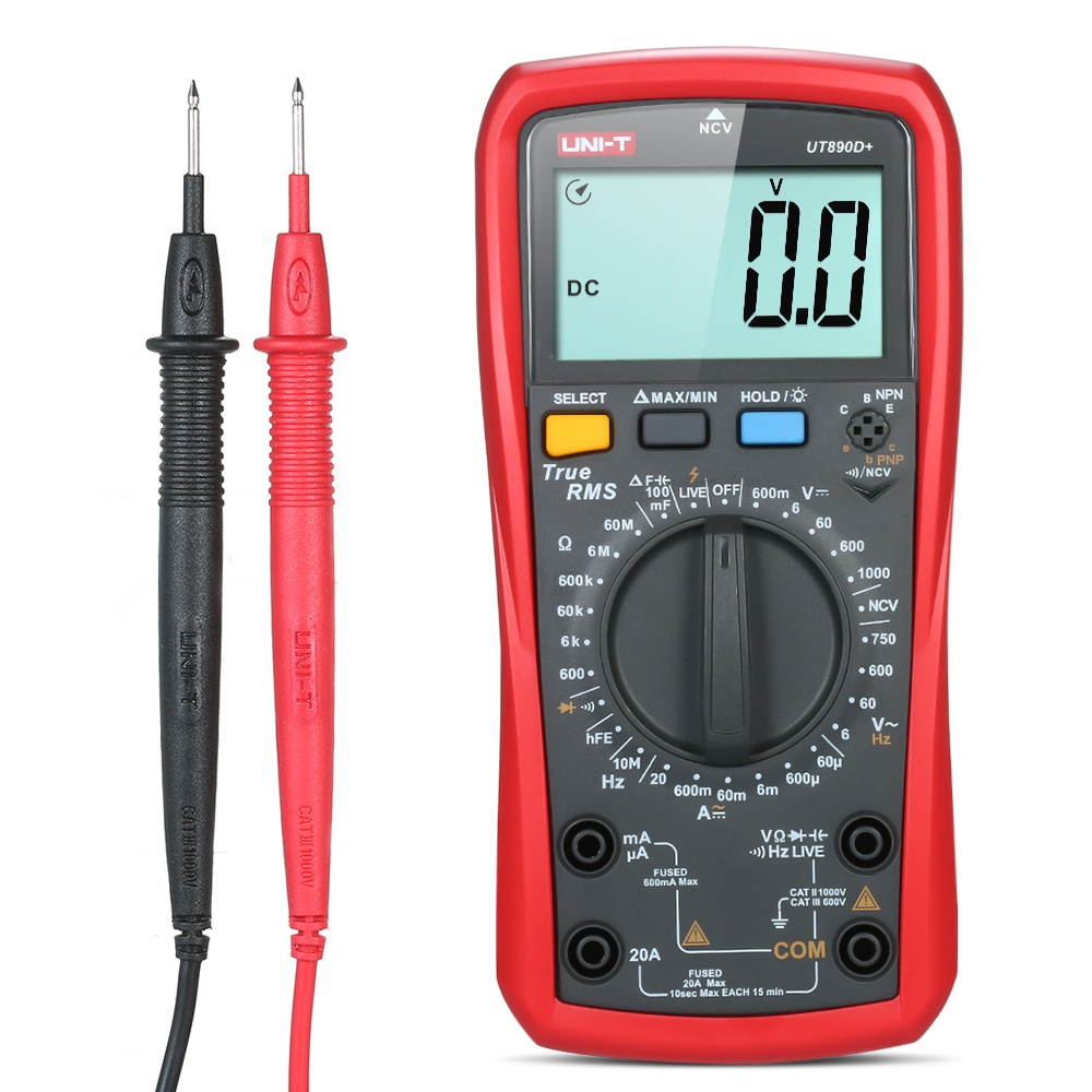 UNI-T UT890D+ Digital Multimeter True RMS Handheld Mini Universal Meter AC DC Voltmeter Ammeter High Accuracy Measure AC/DC Voltage Current Resistance Capacitance Frequency Diode Tester Fire Wire