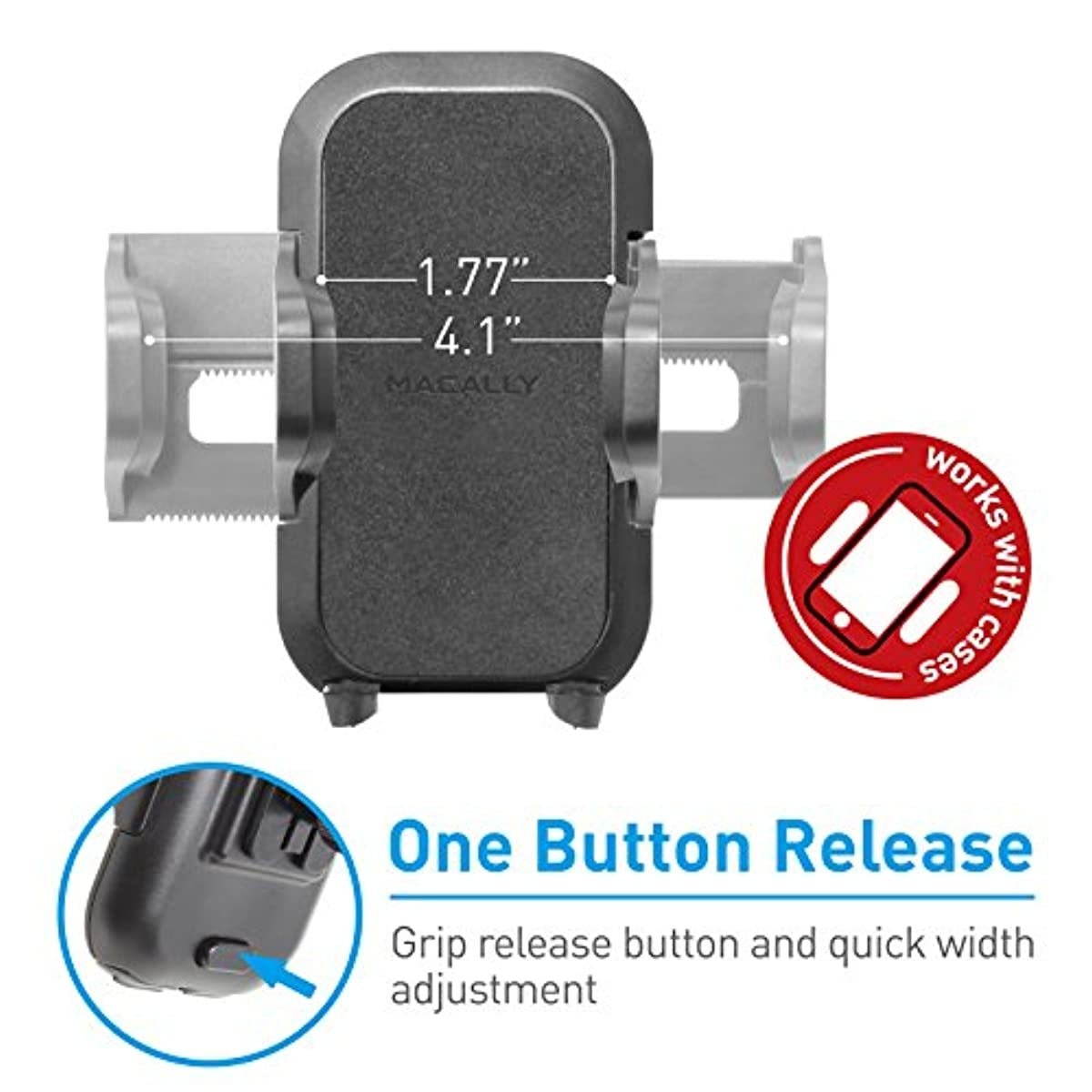 Macally Car Cup Holder Phone Mount with 2 USB Charging Ports & 2 Cigarette Lighter Sockets - Adjustable Cup Phone Holder for Car with 8&rdquo; Long Neck and 360&deg; Rotatable Base - Fits Phones Up to 4.1&rdquo; Wide