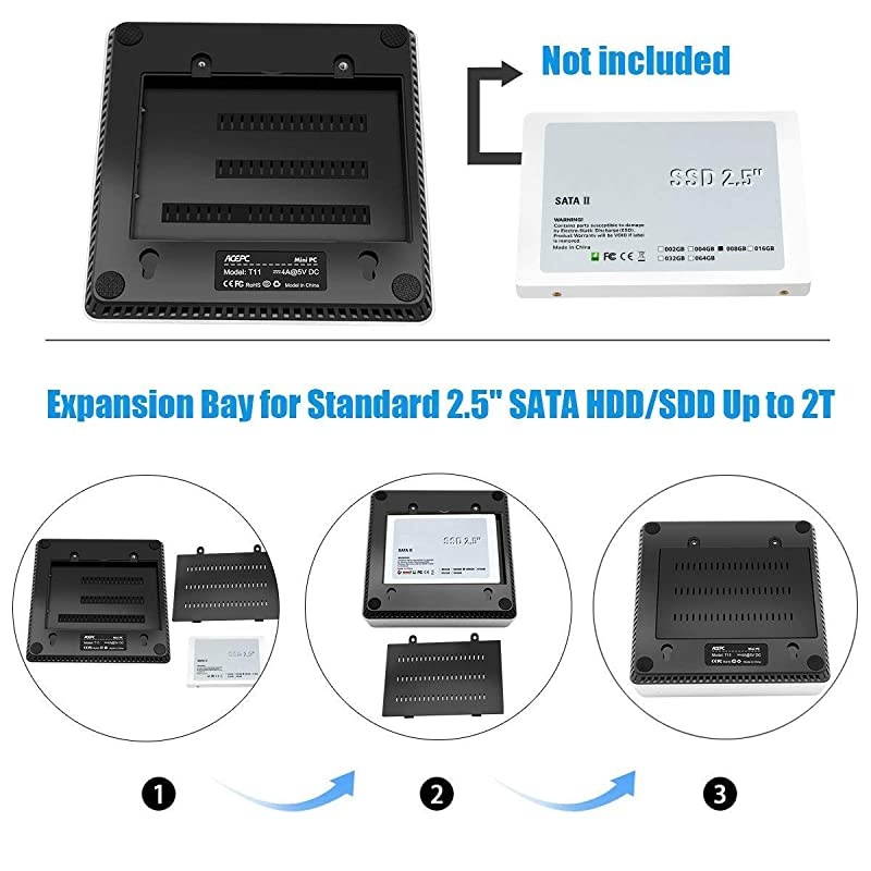 PC,T11 Windows 10 Pro(64-bit) Intel x5-Z8350 Fanless Computer with HDMI/VGA Port,4K HD,4GB/64GB eMMC,2.4/5G WiFi,Gigabit Ethernet,Support 2.5-Inch SATA SSD/HDD,Auto Power On