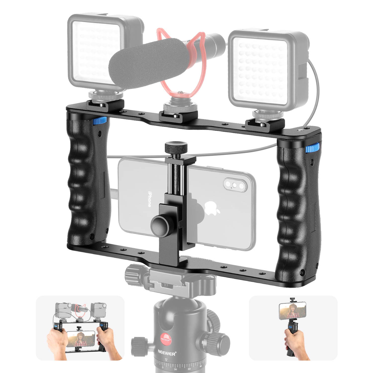 Neewer Aluminum Smartphone Video Rig, Filmmaking Case, Phone Video Stabilizer Grip Tripod Mount for Videomaker Film-Maker Video-grapher Compatible with iPhone 11 11 Pro 11 Pro Max X Xs Huawei Samsung