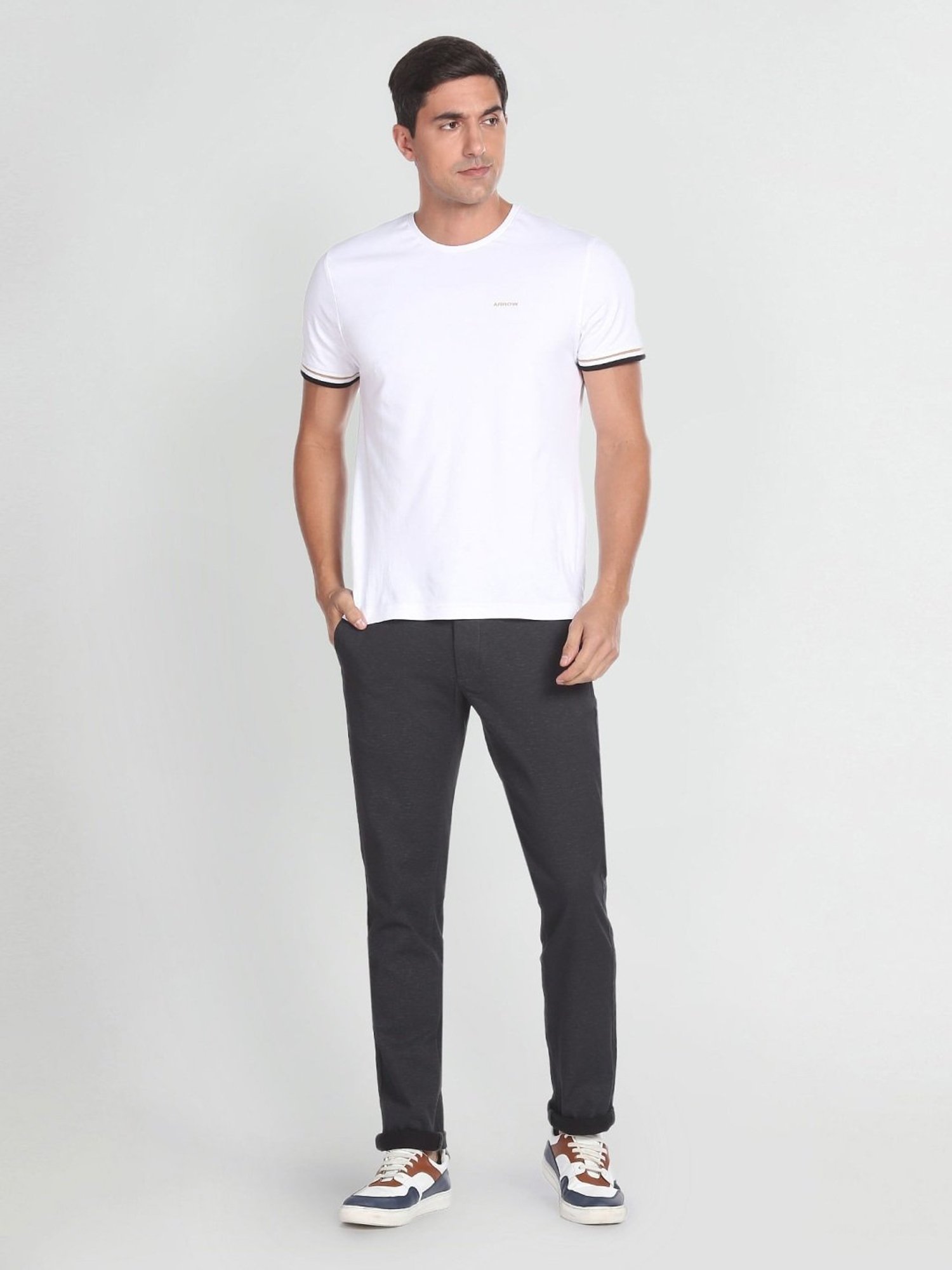 Arrow Sports Black Cotton Slim Fit Printed Chinos