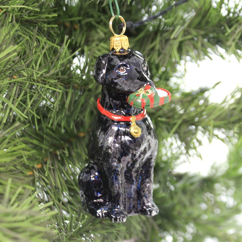 Joy To The World 3.75" Black Lab  W/  Plaid Slipper Ornament Pet Set Dog Companion  -  Tree Ornaments