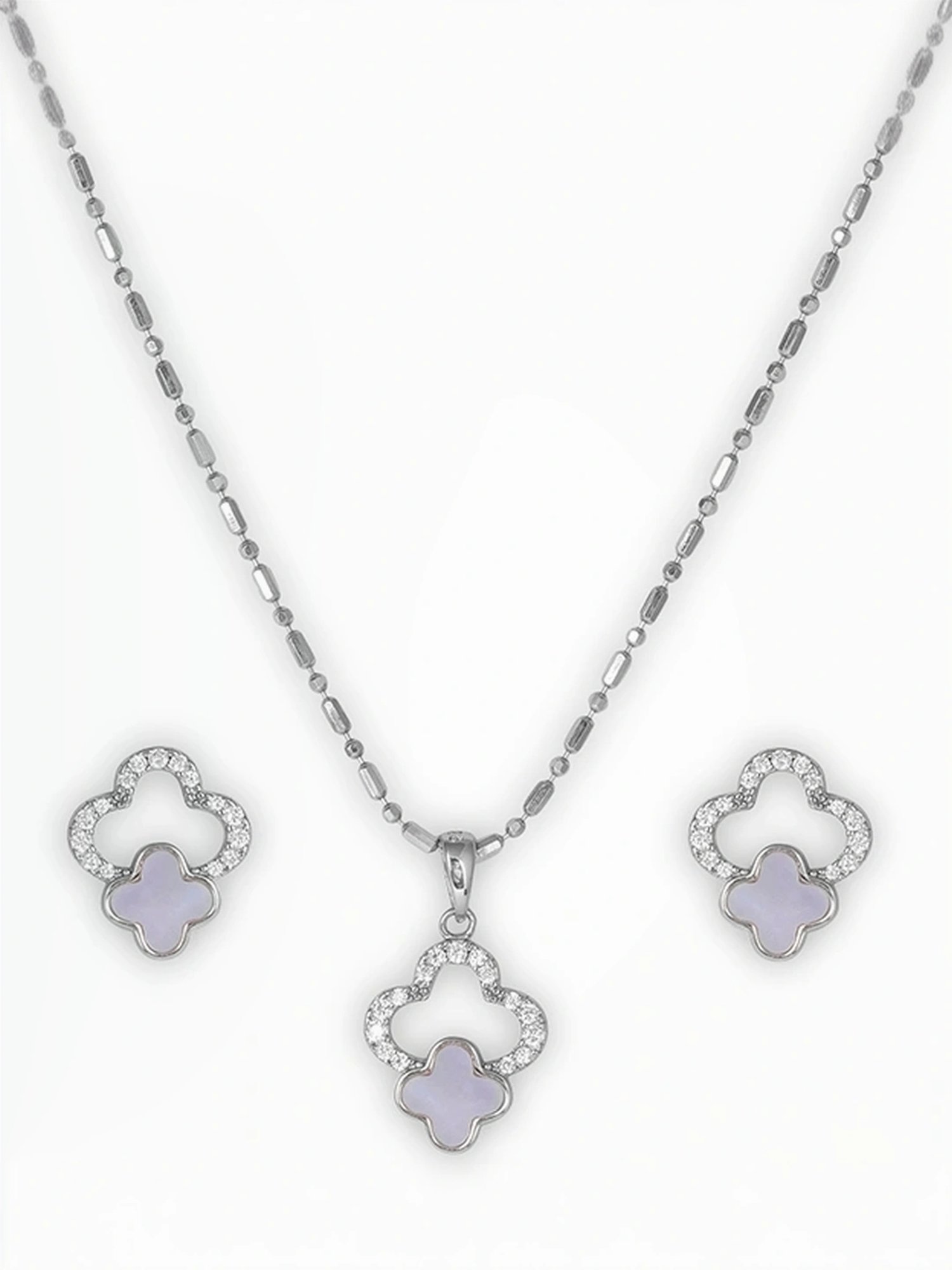 Touch925 Sterling Silver Zircon Bloom Pendant Set for women