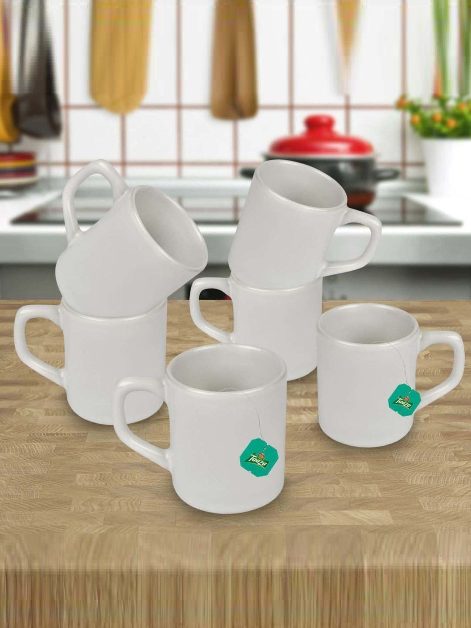 Urban Chef White Ceramic Droite Handcrafted Microwave Safe Cup - Set of 6