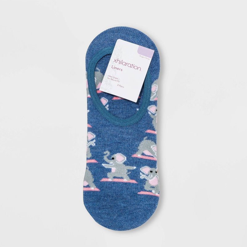 Women's Animal Yogis 3pk Liner Socks - Xhilaration™ Blue/White/Gray 4-10