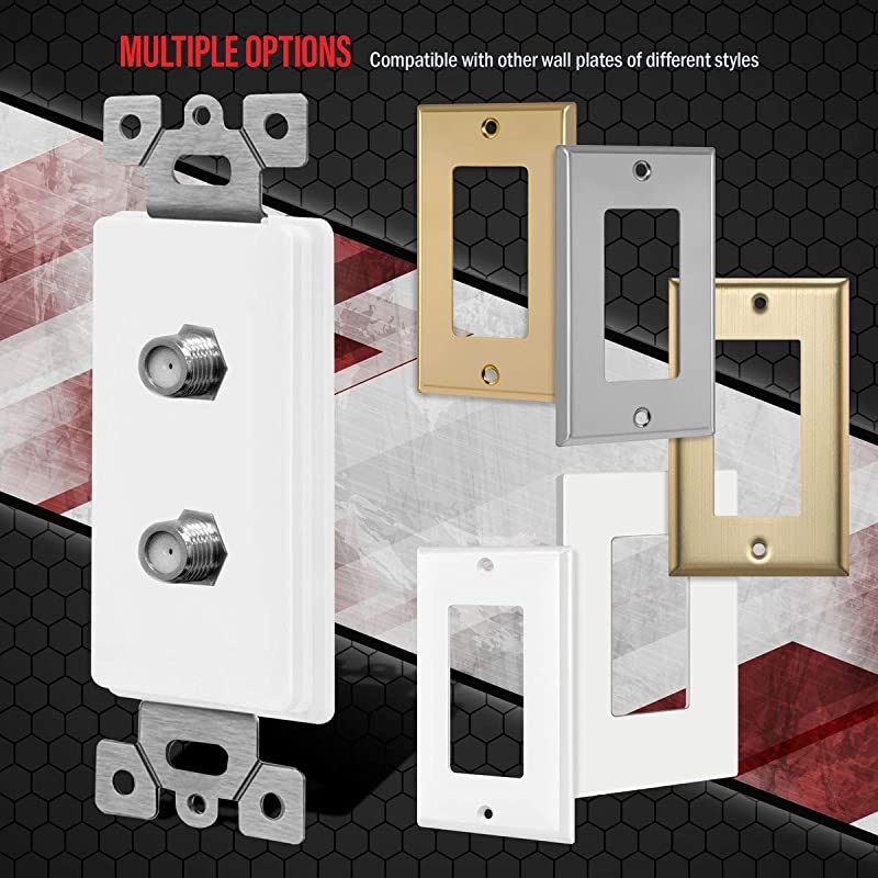 Duplex F-Type Coaxial Connector Wall Jack (Female to Female) Molded-in Voice and Audio/Video, 6506-W, White