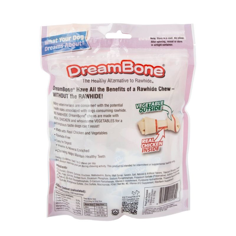DreamBone Medium Vegetable and Chicken Flavored Rawhide Chew Bone Dog Treats - 3ct